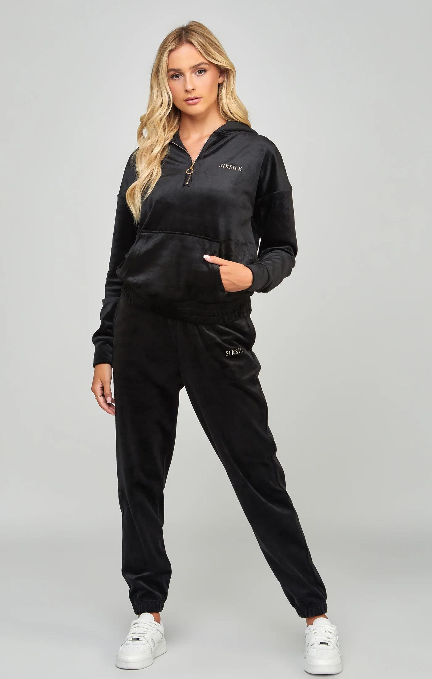 Black Velour Oversized 1/4 Zip Top - Image 2