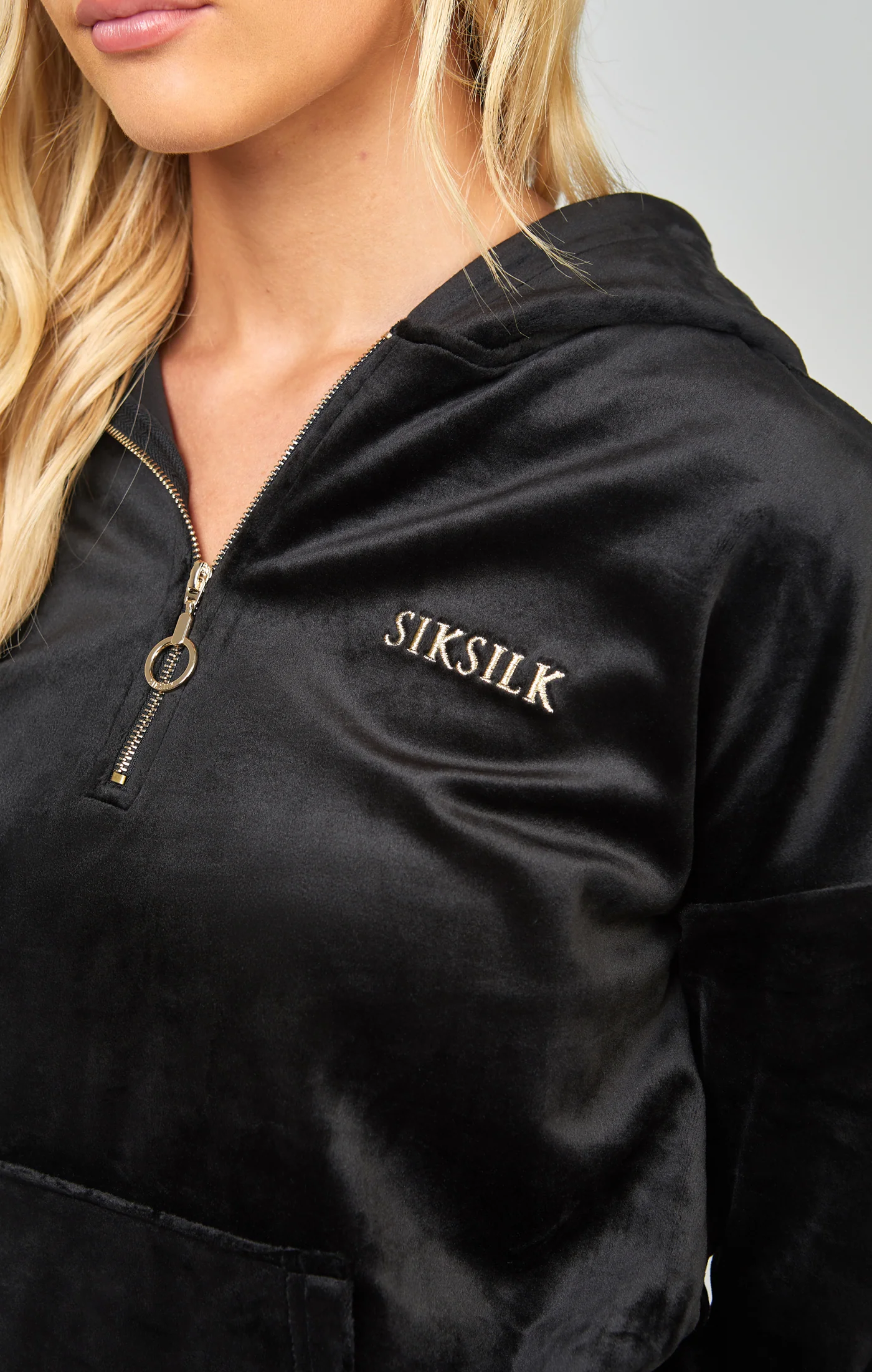 Black Velour Oversized 1/4 Zip Top - Image 3