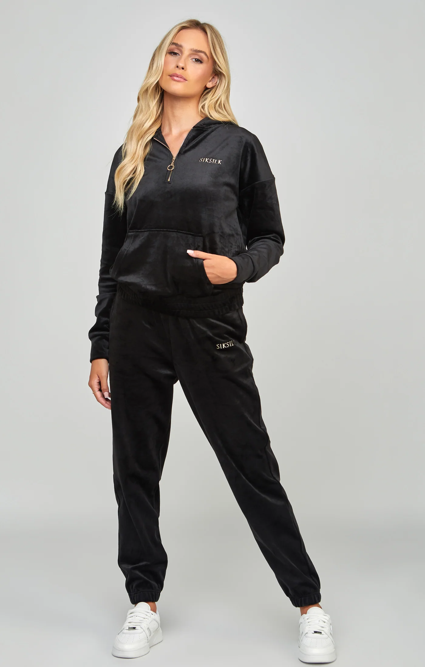 Black Velour Oversized 1/4 Zip Top - Image 4