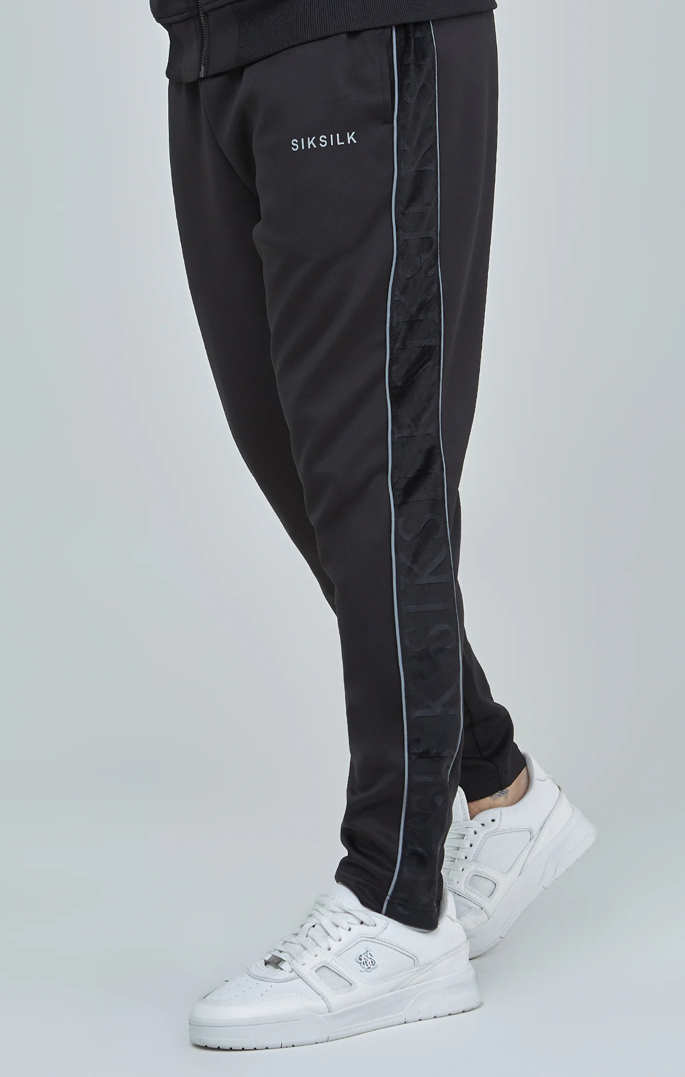 Black Velour Panelled Track Pants