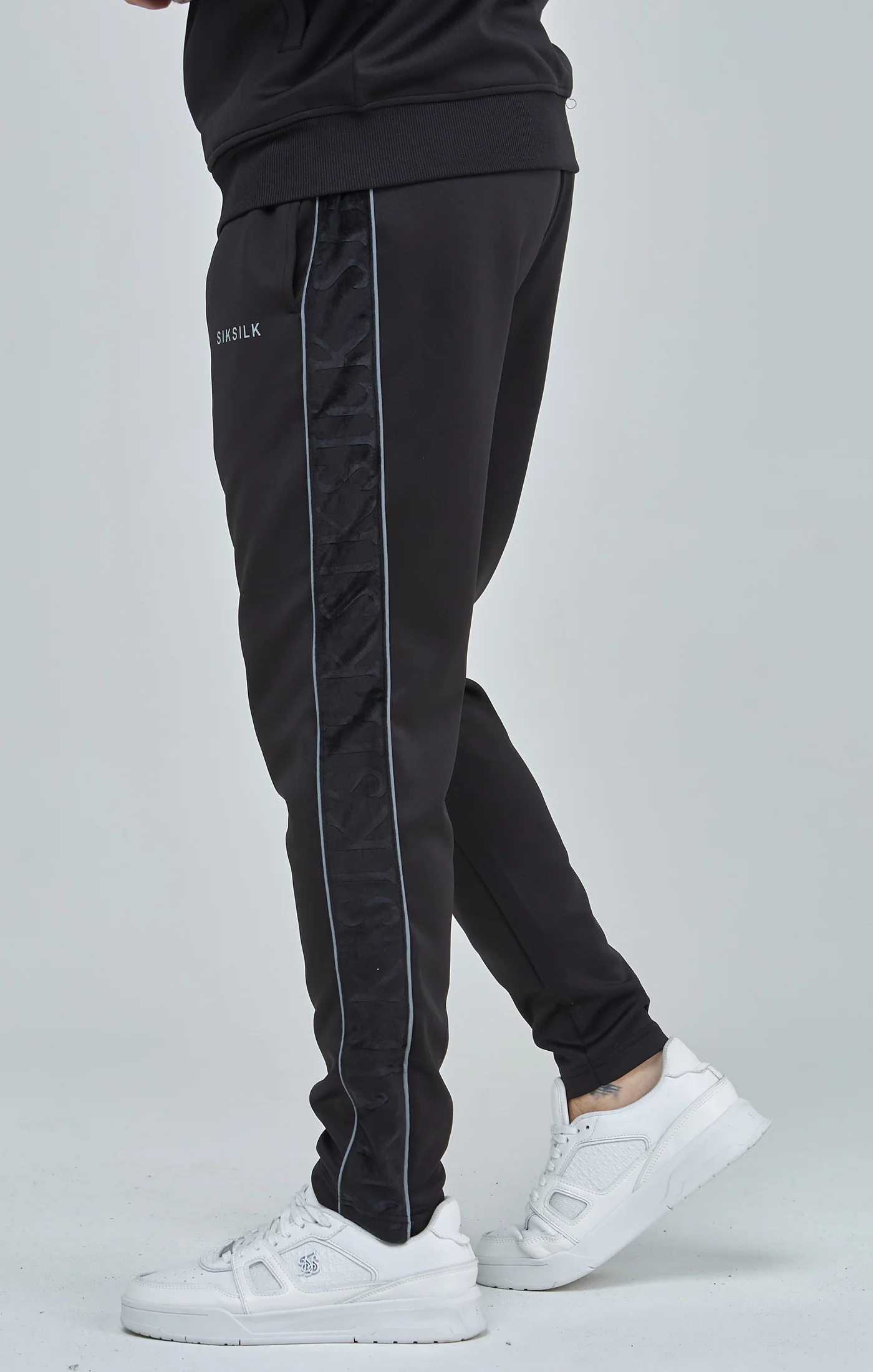 Black Velour Panelled Track Pants - Image 3