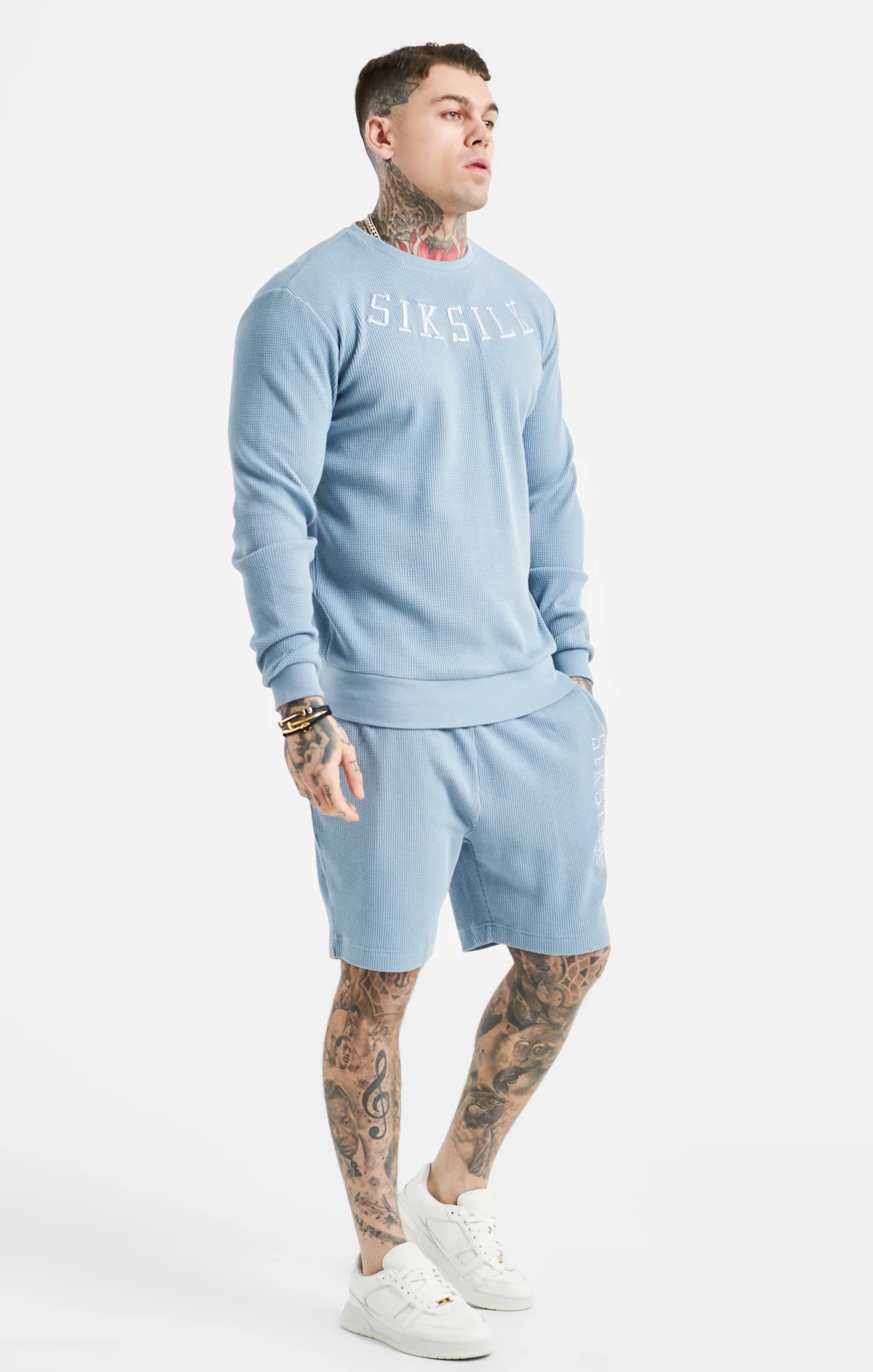 Blue Embroidered Waffle Texture Sweatshirt - Image 4
