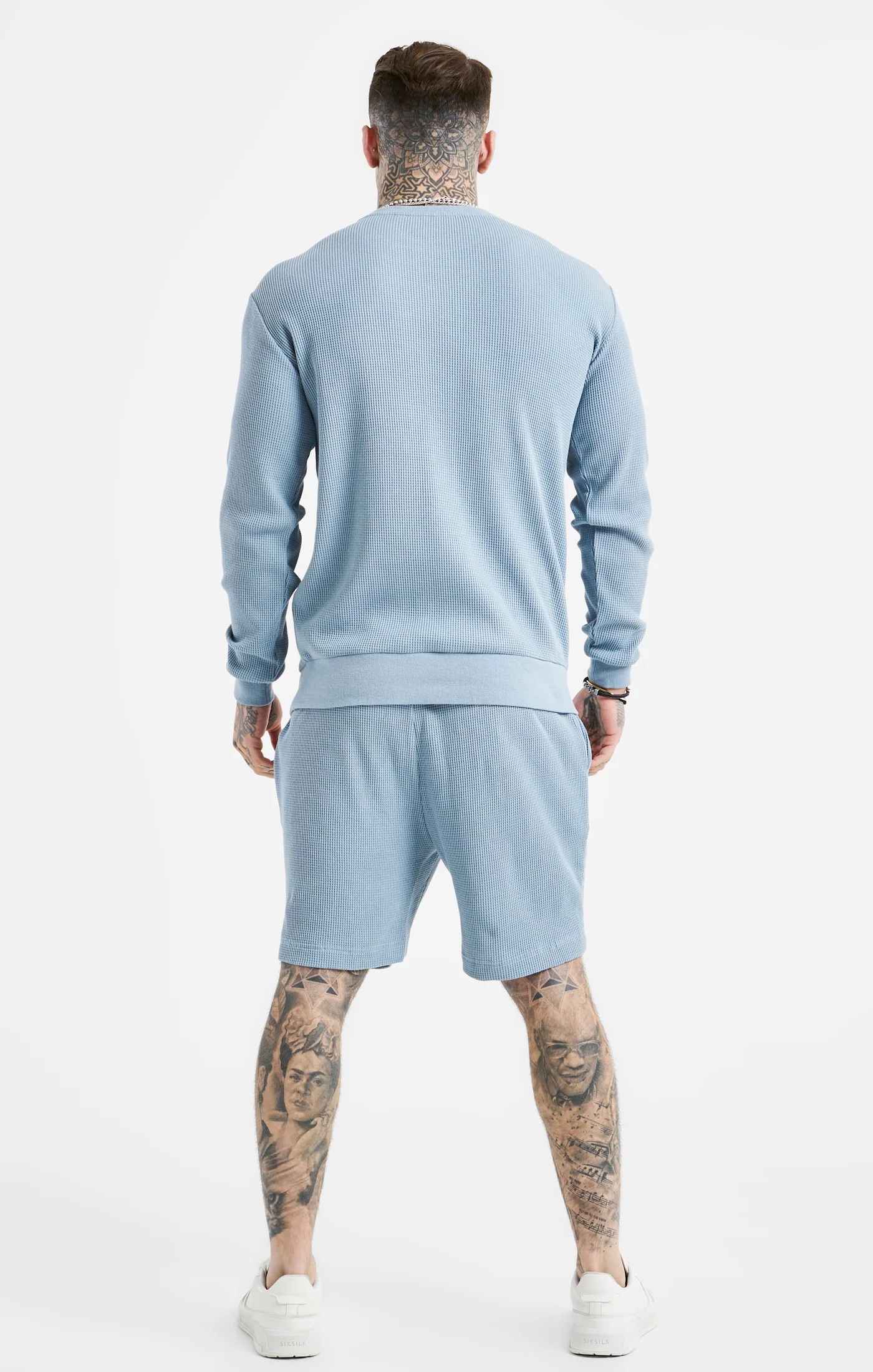 Blue Embroidered Waffle Texture Sweatshirt - Image 5