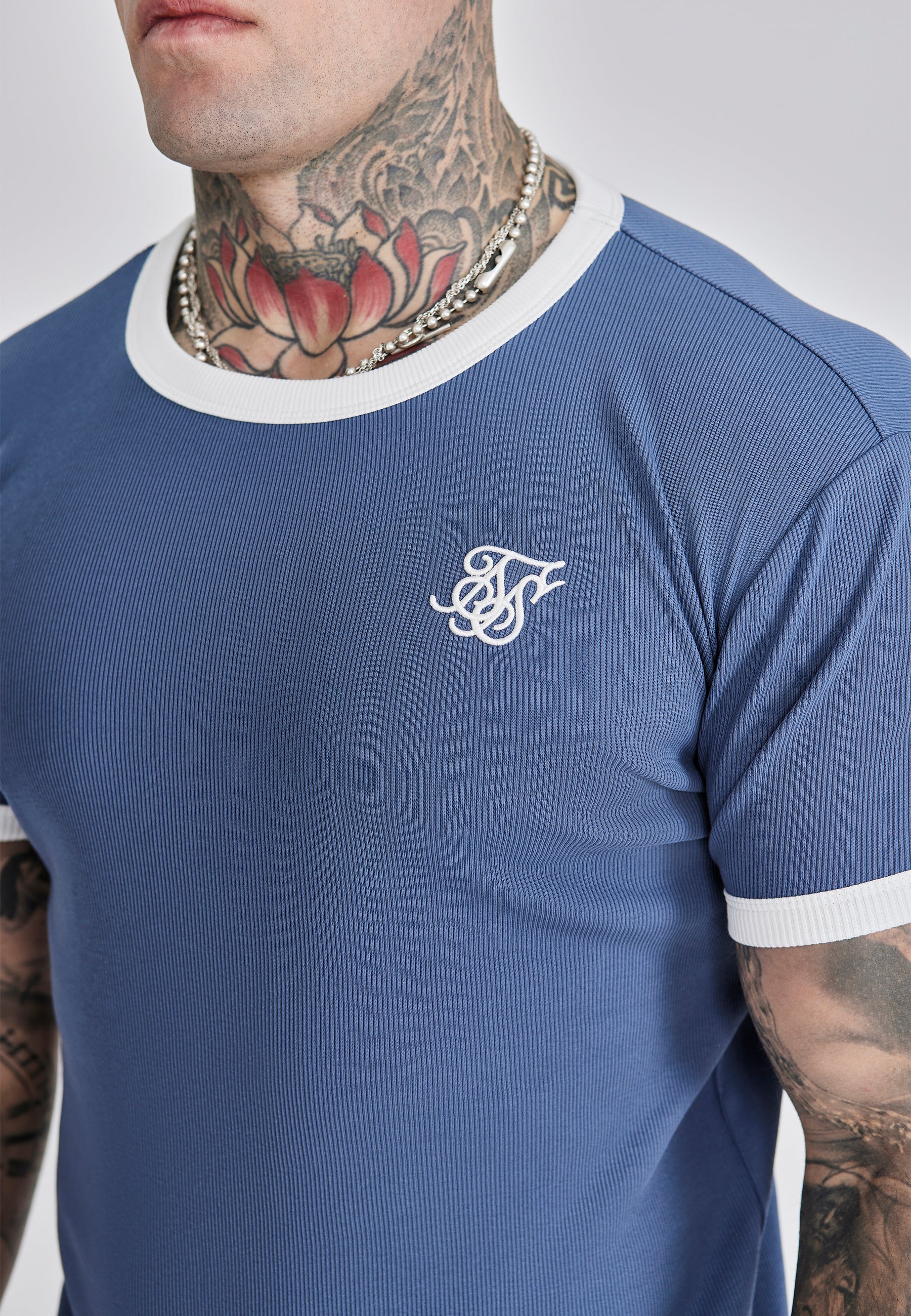 Blue Ribbed Ringer T-Shirt - Image 2