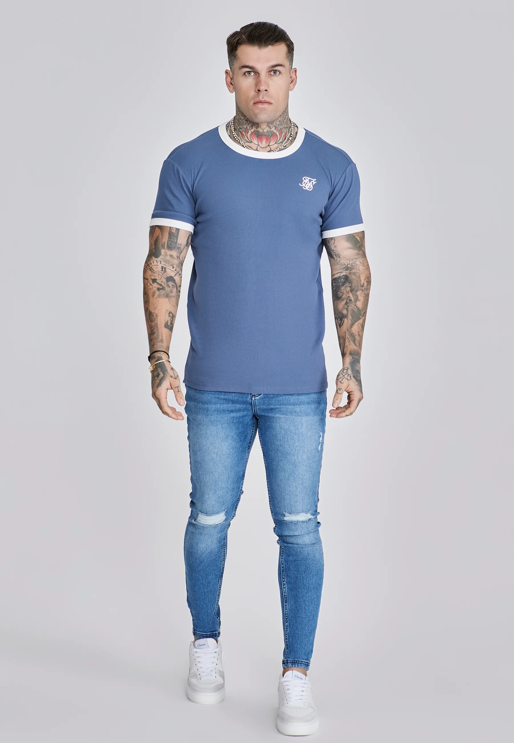 Blue Ribbed Ringer T-Shirt - Image 3