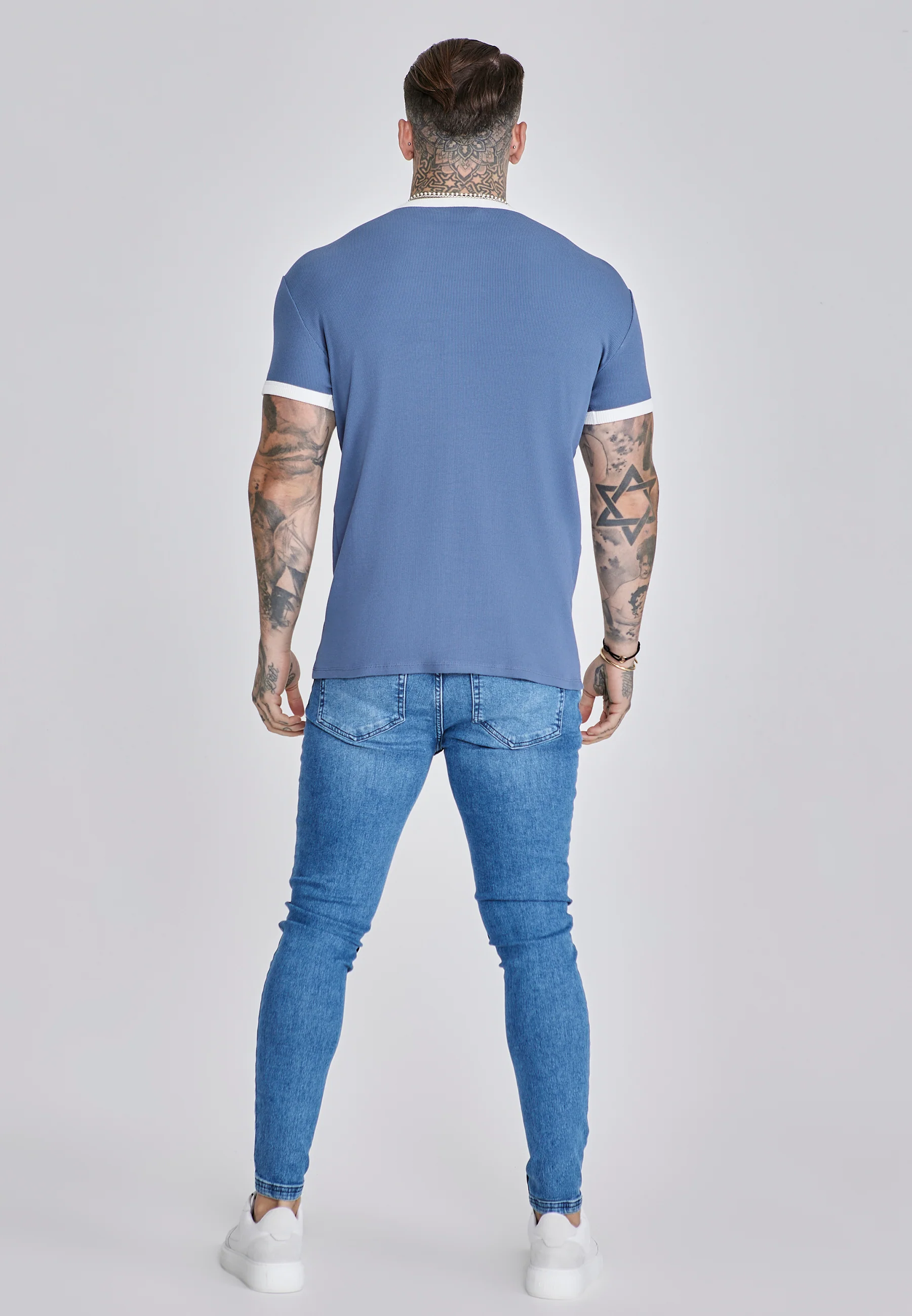 Blue Ribbed Ringer T-Shirt - Image 5