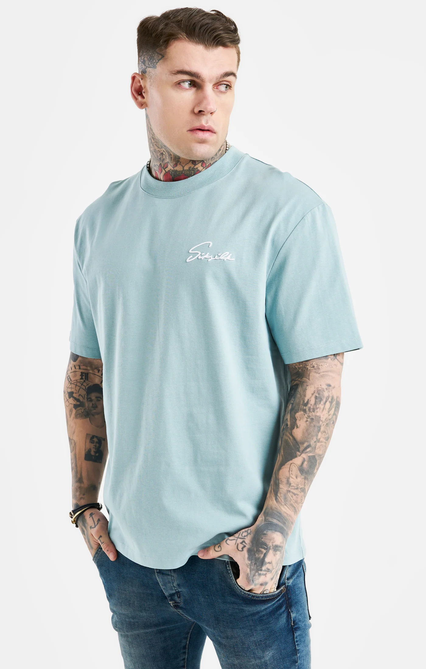 Blue Script Embroidery Oversized T-Shirt - Image 2