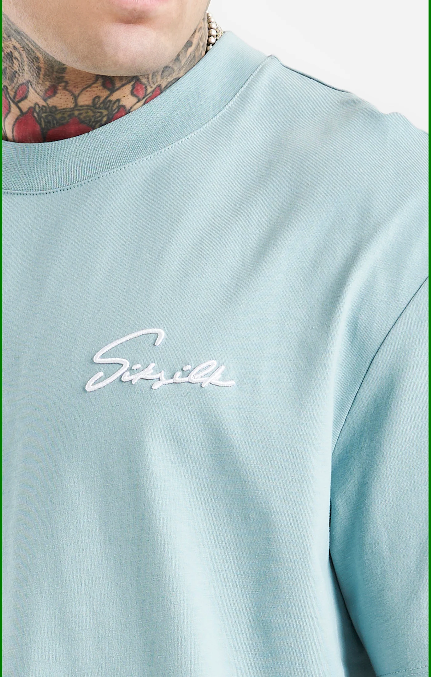 Blue Script Embroidery Oversized T-Shirt - Image 3