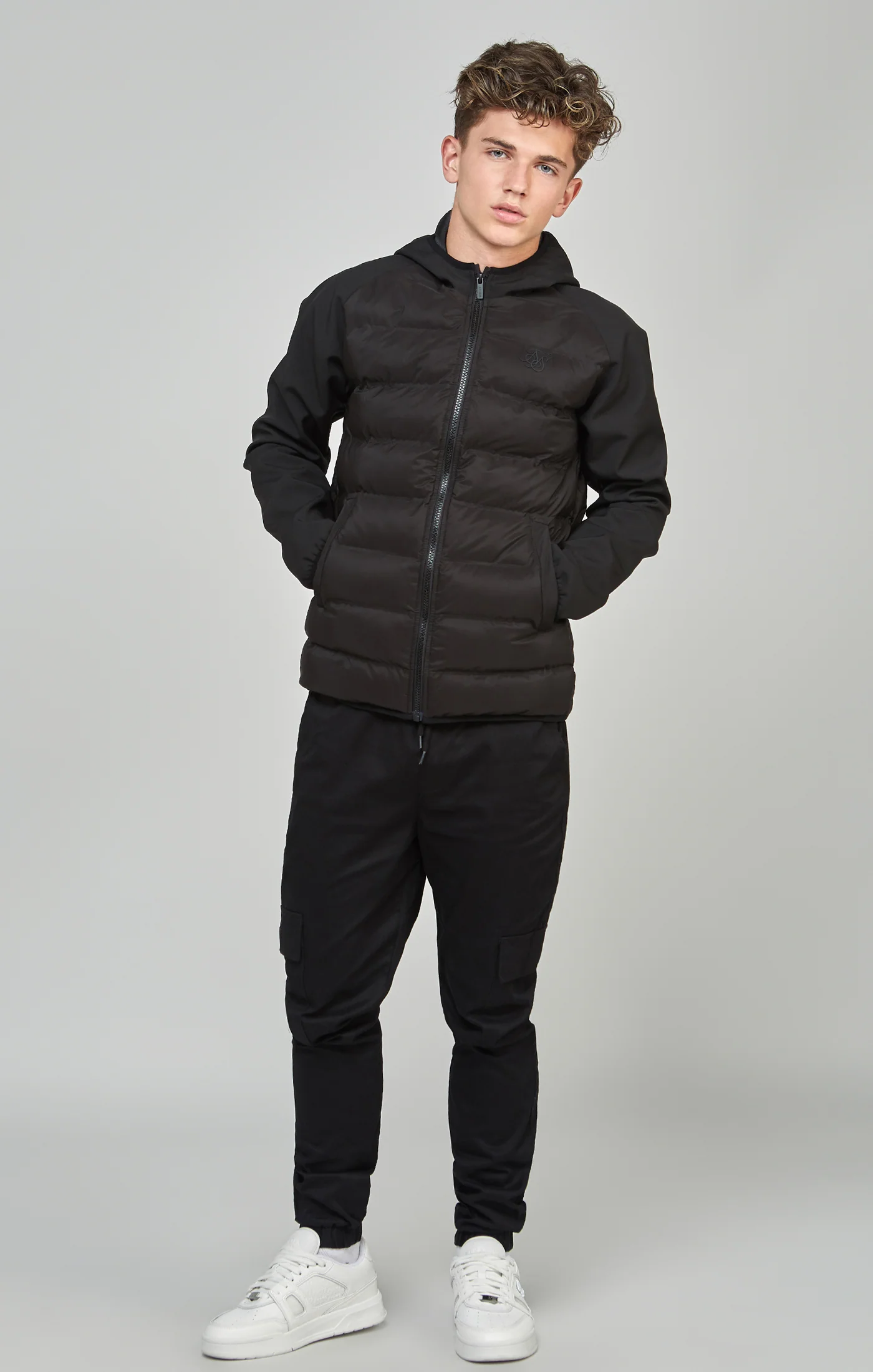 Boys Black Neoprene Sleeve Bubble Jacket - Image 2