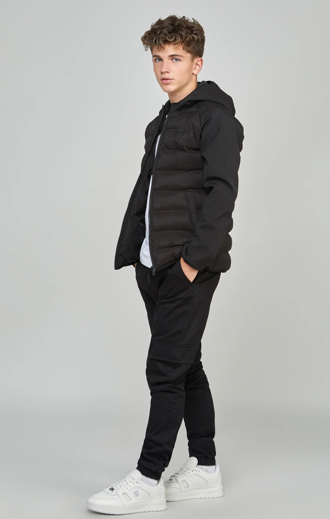 Boys Black Neoprene Sleeve Bubble Jacket - Image 4