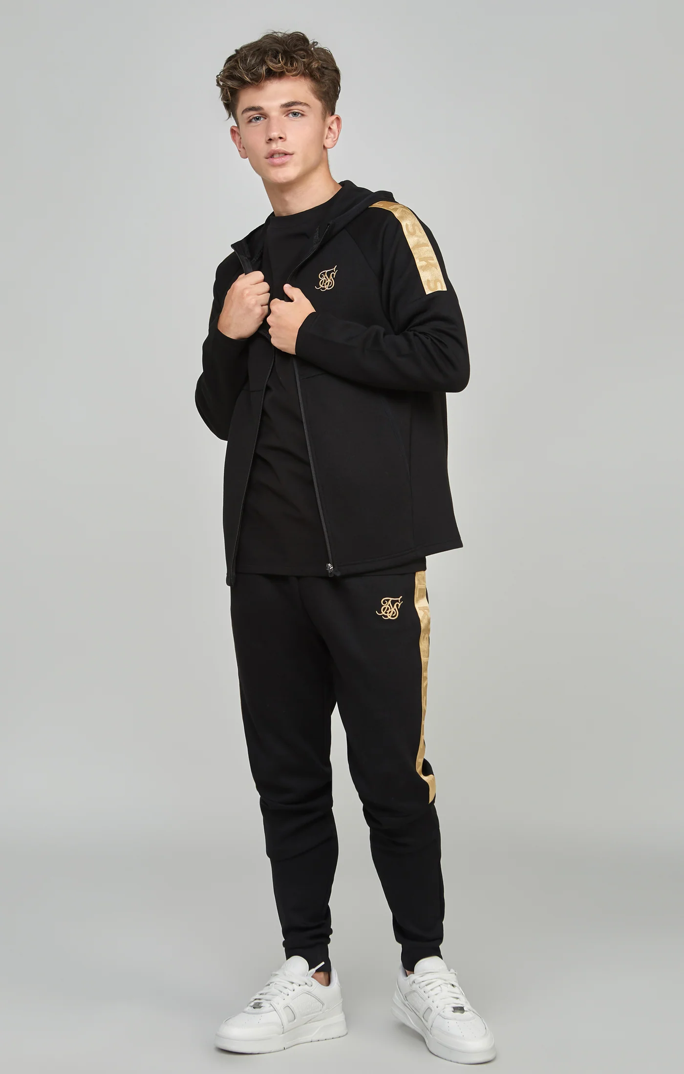 Boys Black Taped Zip Thru Hoodie - Image 3