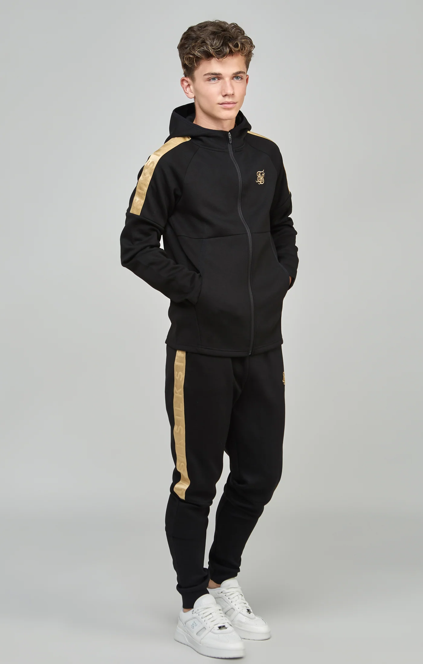 Boys Black Taped Zip Thru Hoodie - Image 4