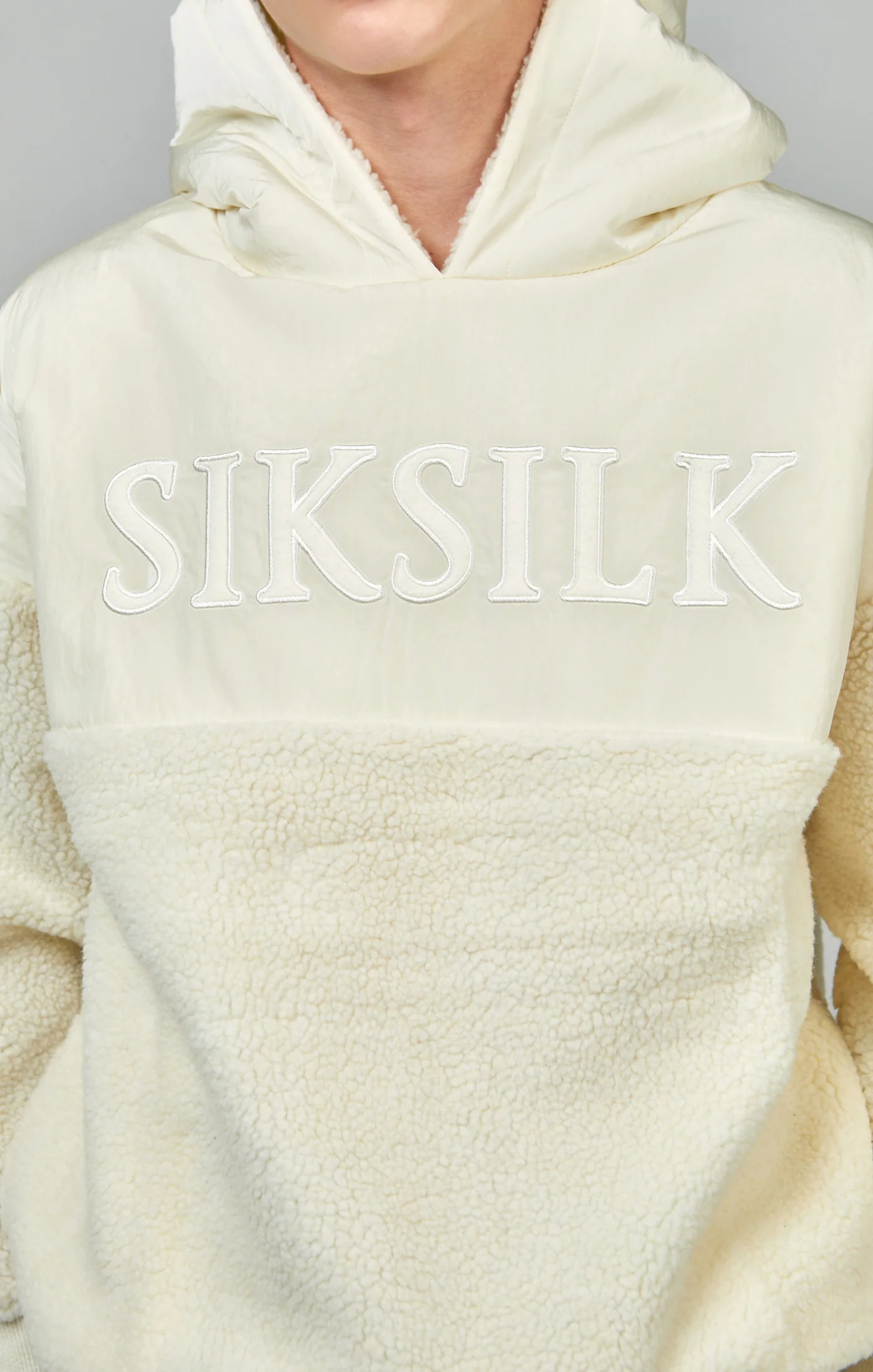 Boys Ecru Sherpa Nylon Mix Hoodie - Image 2