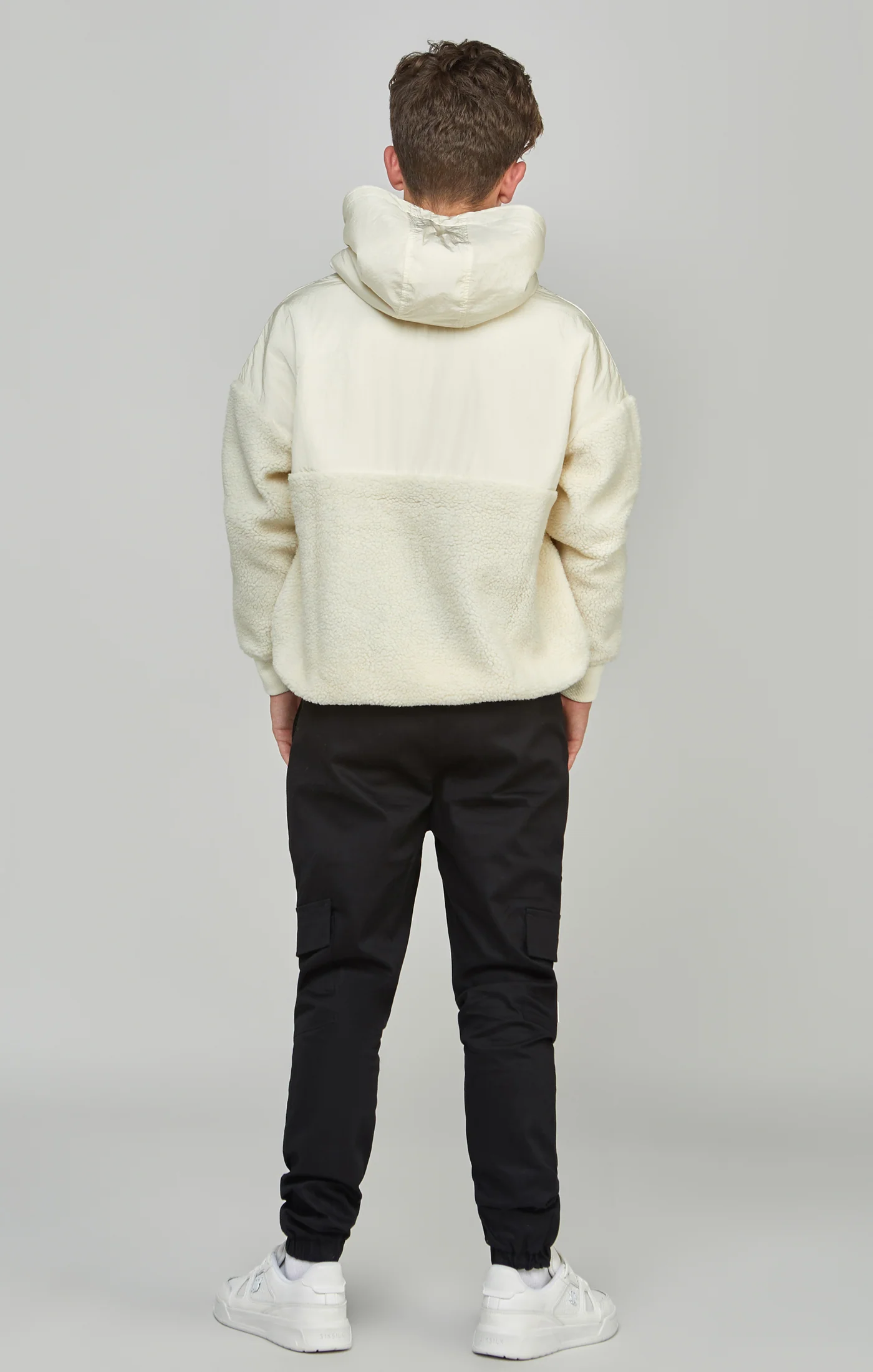 Boys Ecru Sherpa Nylon Mix Hoodie - Image 5