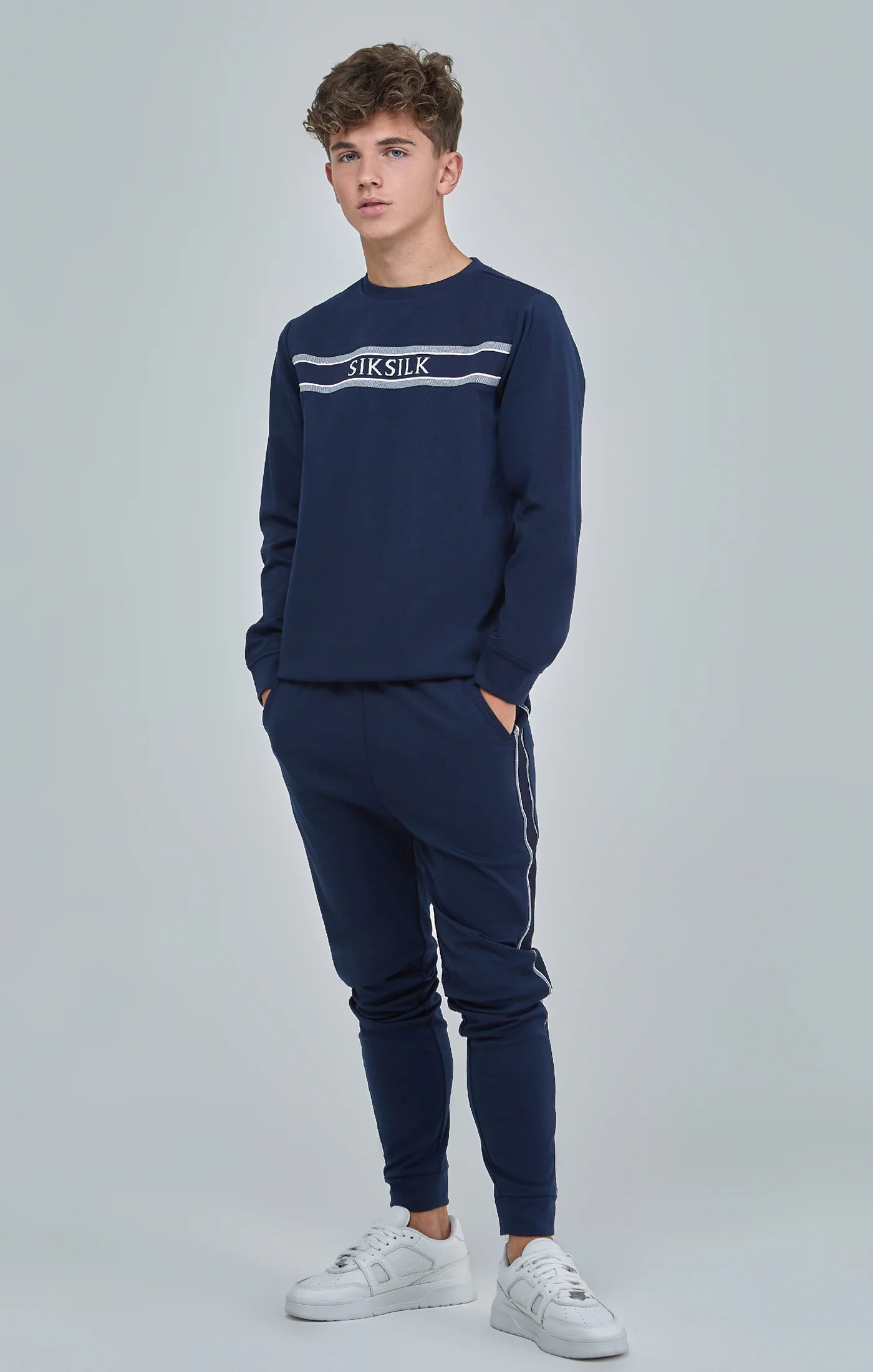 Boys Navy Panel Detail Skinny Joggers - Image 2