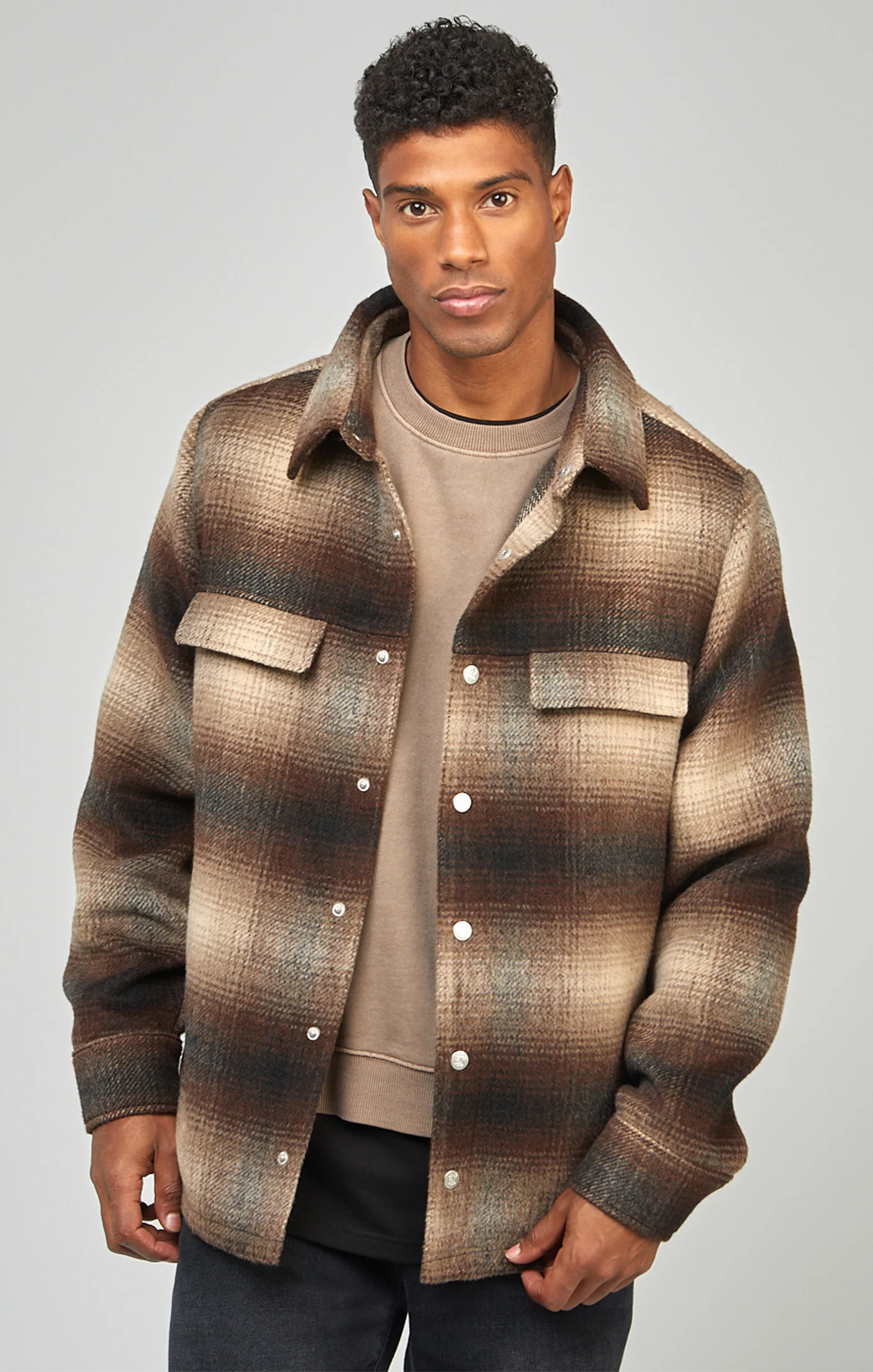 Brown Printed Logo Check Overshirt