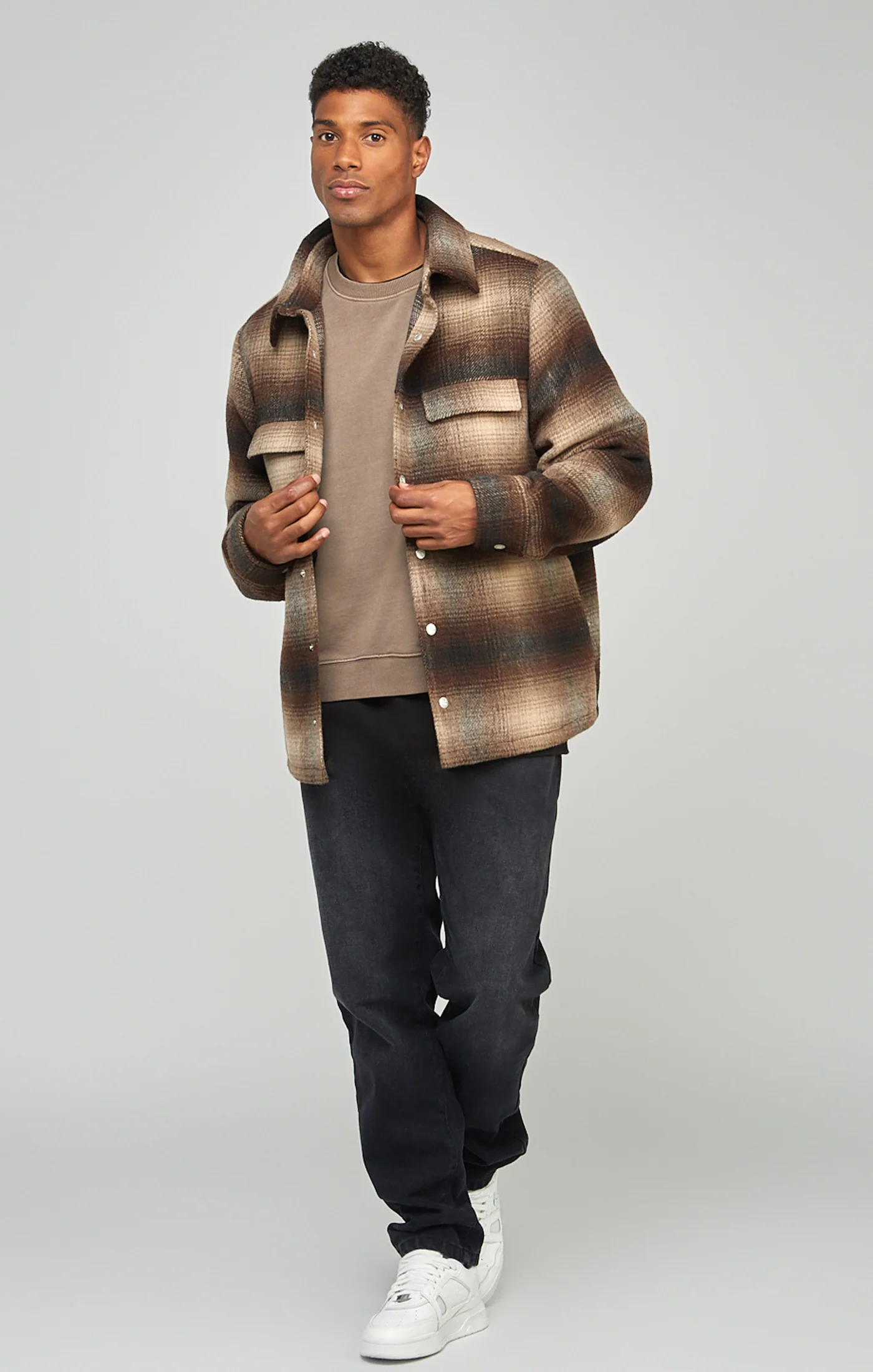 Brown Printed Logo Check Overshirt - Image 4