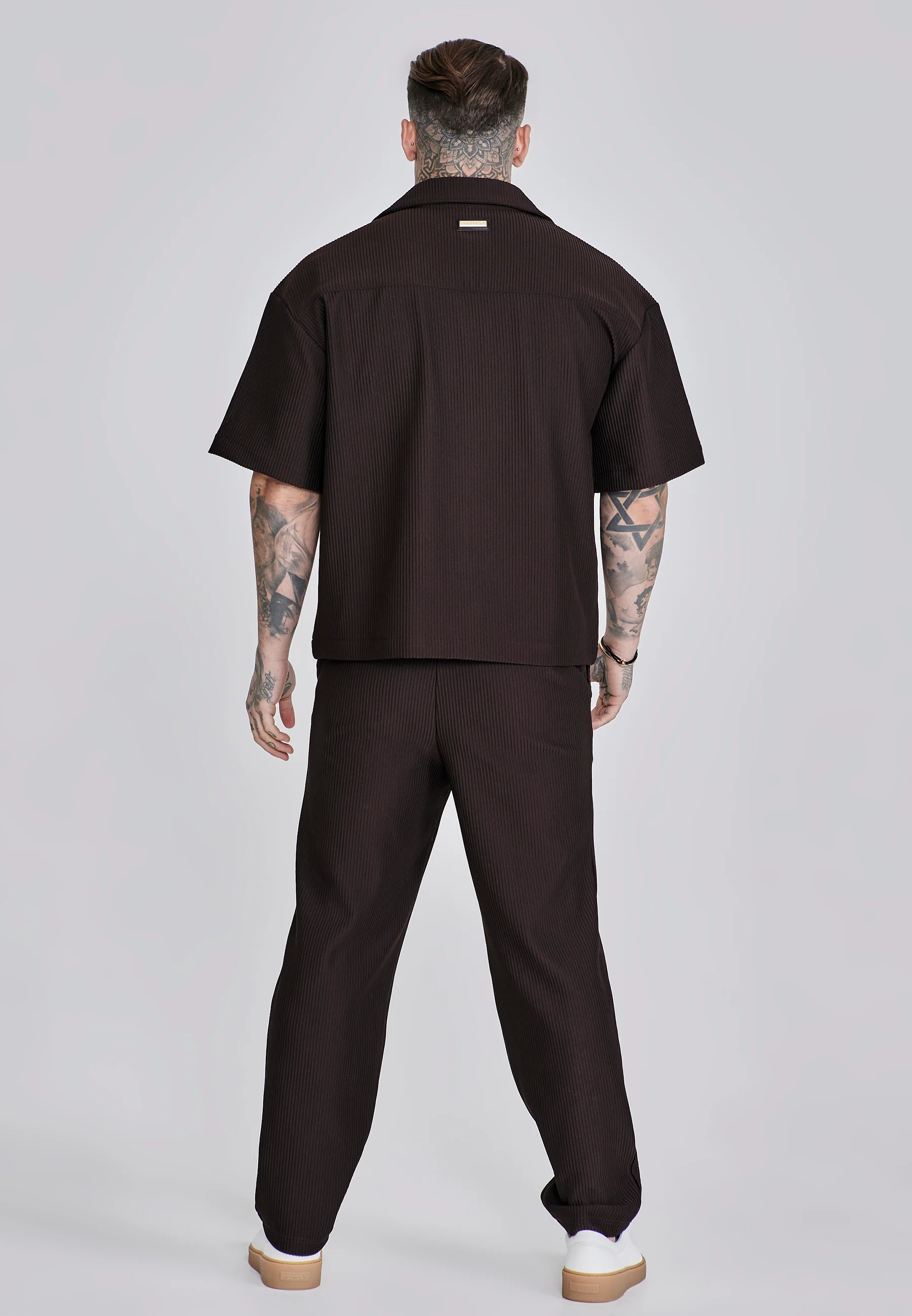 Brown Ribbed Smart Shirt - Image 5