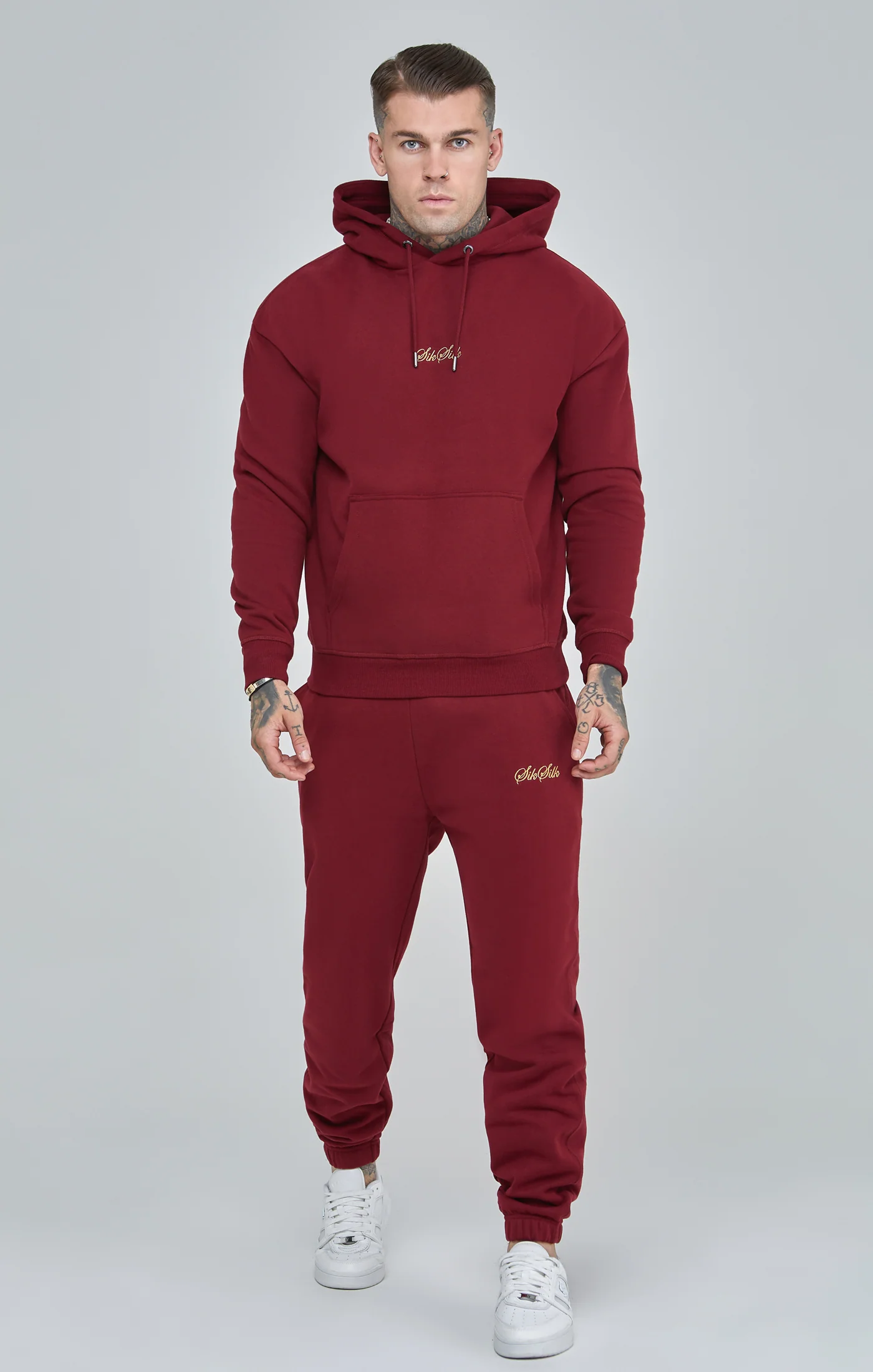 Burgundy Script Logo Relaxed Fit Hoodie - Image 4