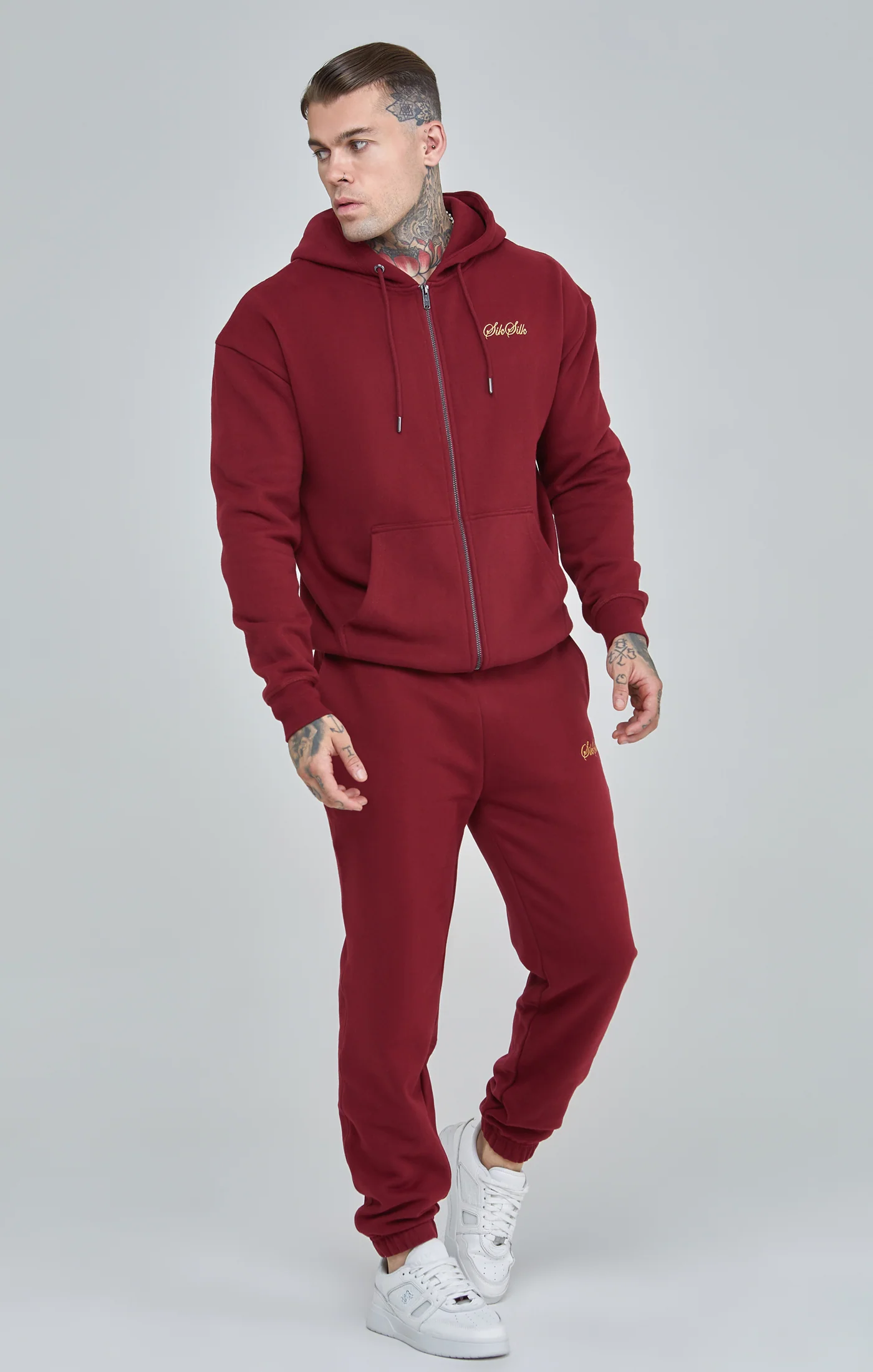 Burgundy Script Logo Relaxed Fit Zip Thru Hoodie - Image 2