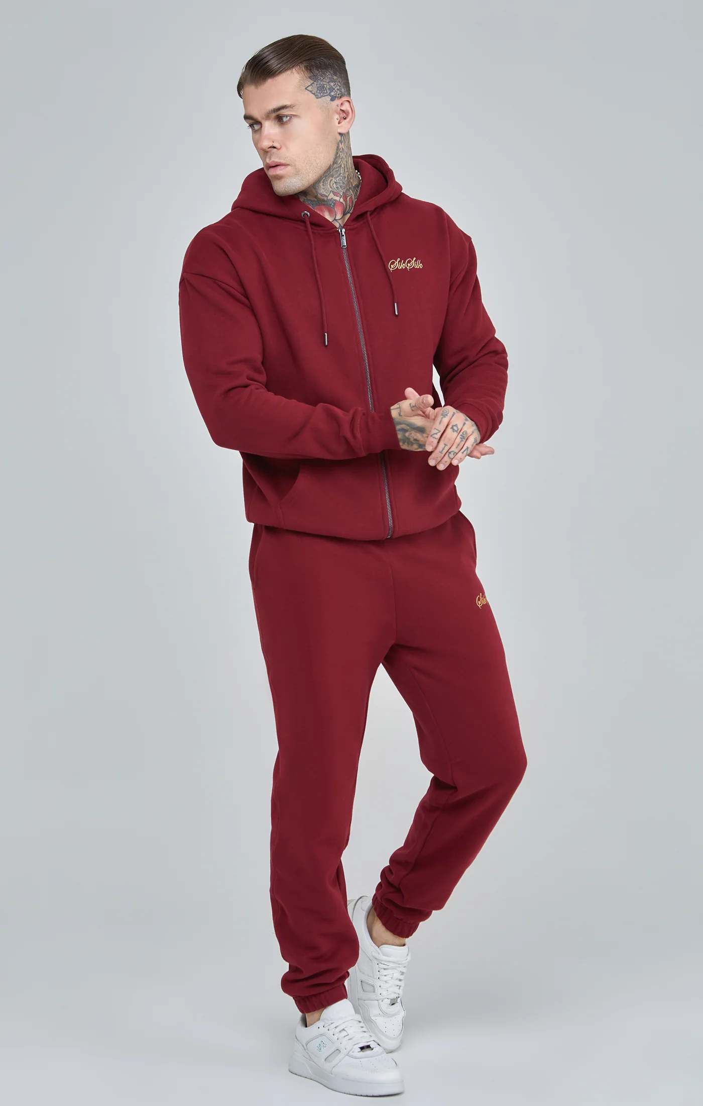 Burgundy Script Logo Relaxed Fit Zip Thru Hoodie - Image 4