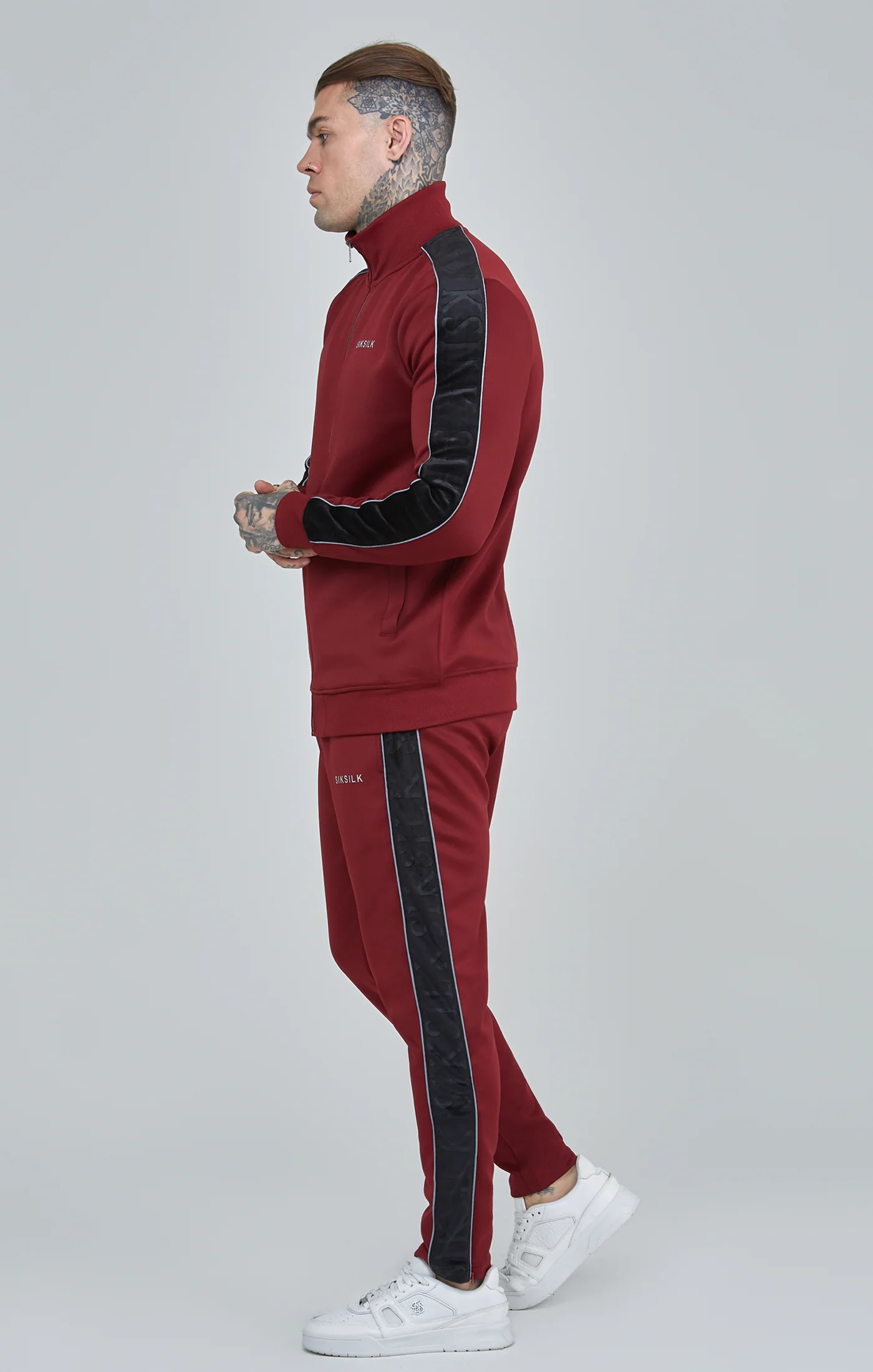 Burgundy Velour Panelled Track Top - Image 4