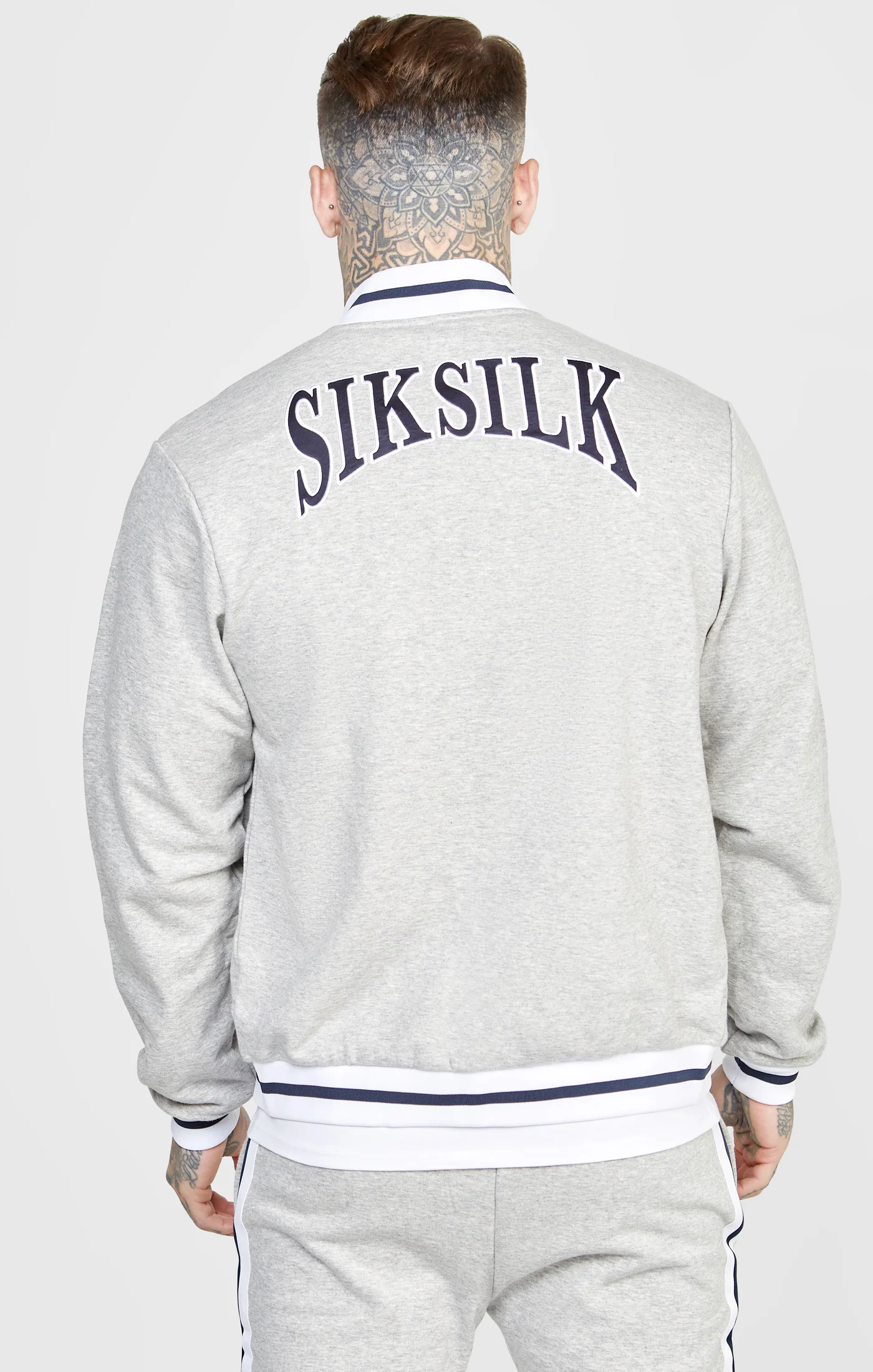 Grey Marl Collegiate Logo Varsity Jacket - Image 2