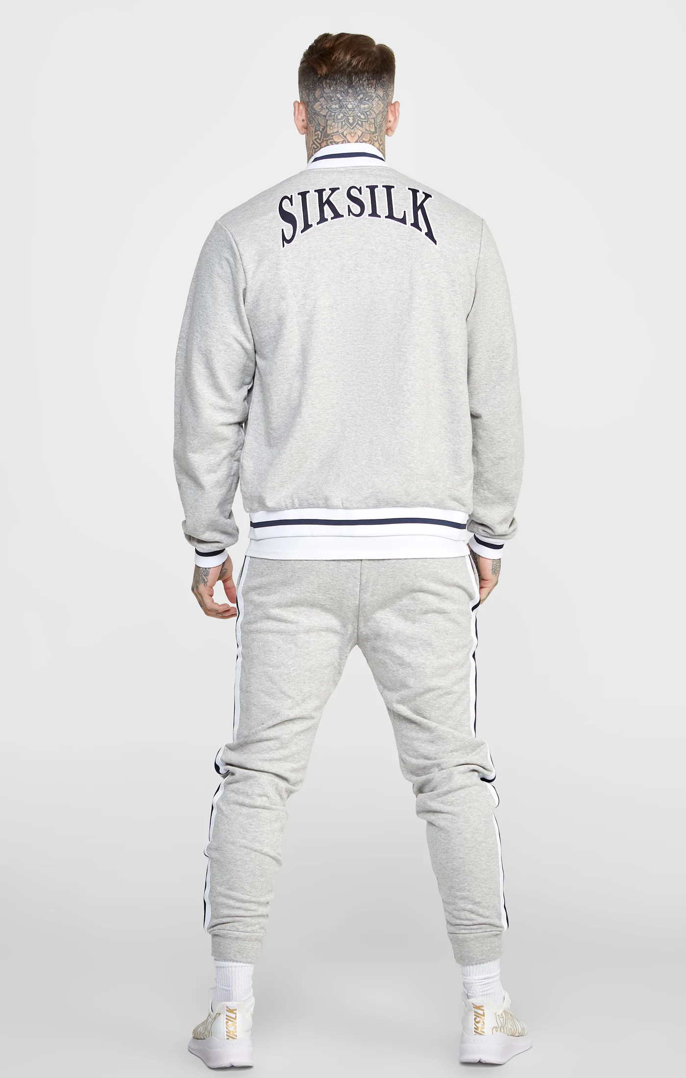 Grey Marl Collegiate Logo Varsity Jacket - Image 5