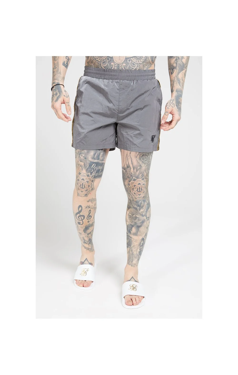 SikSilk Crushed Nylon Tape Shorts – Grey