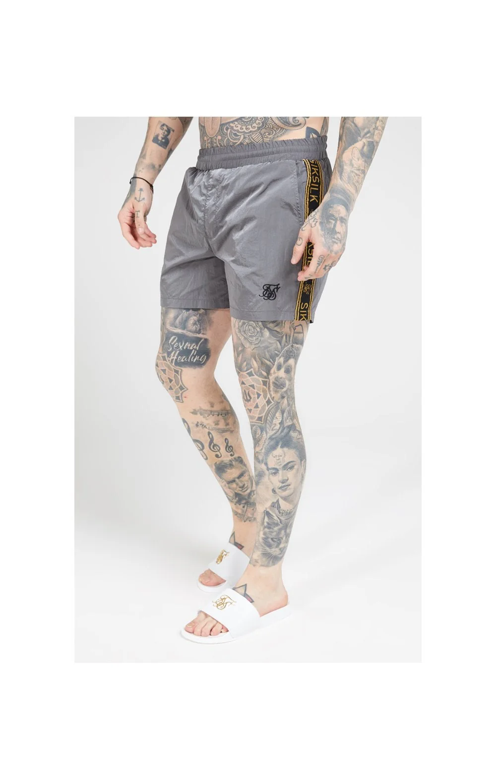 SikSilk Crushed Nylon Tape Shorts – Grey - Image 2