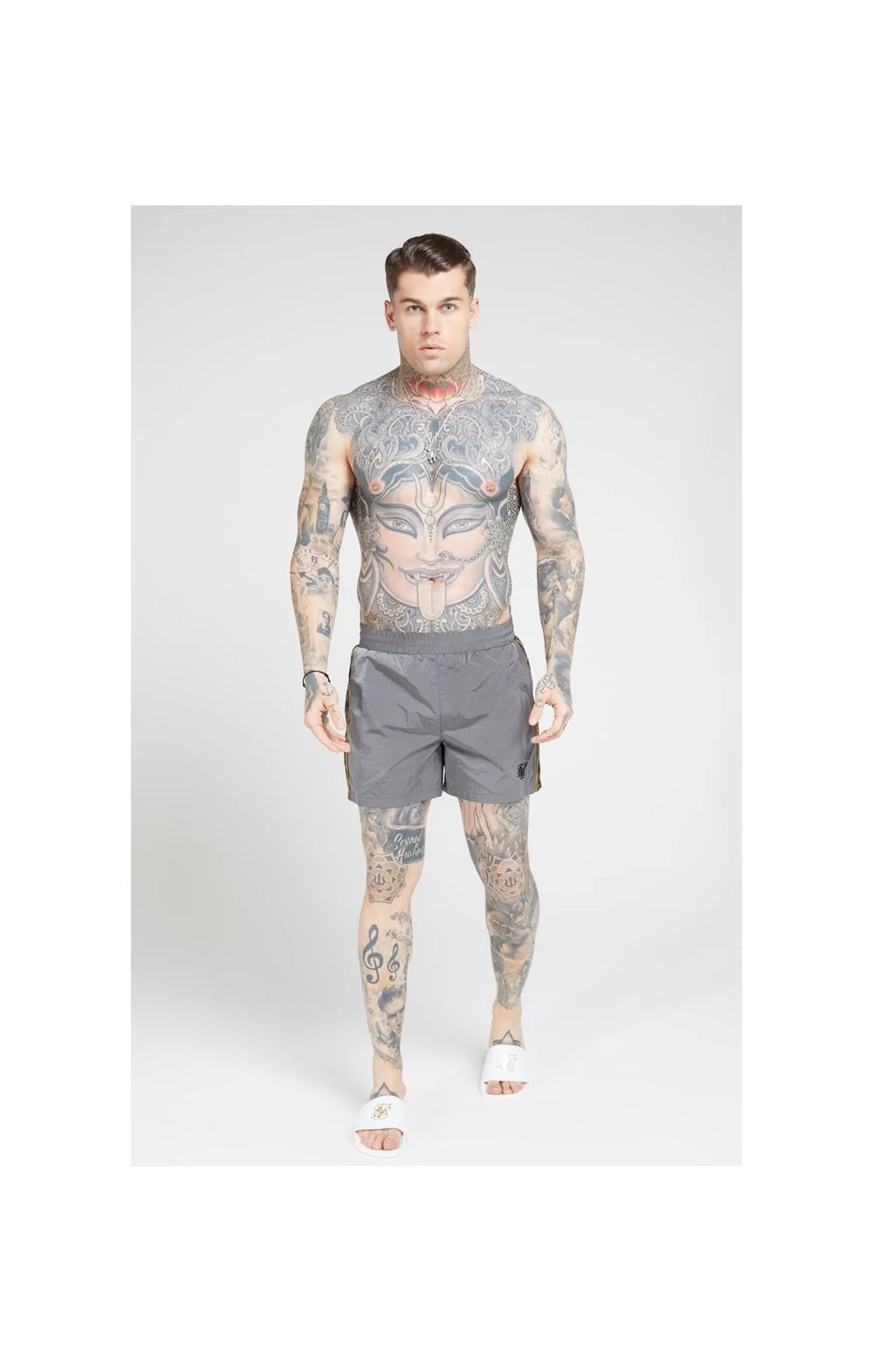 SikSilk Crushed Nylon Tape Shorts – Grey - Image 3