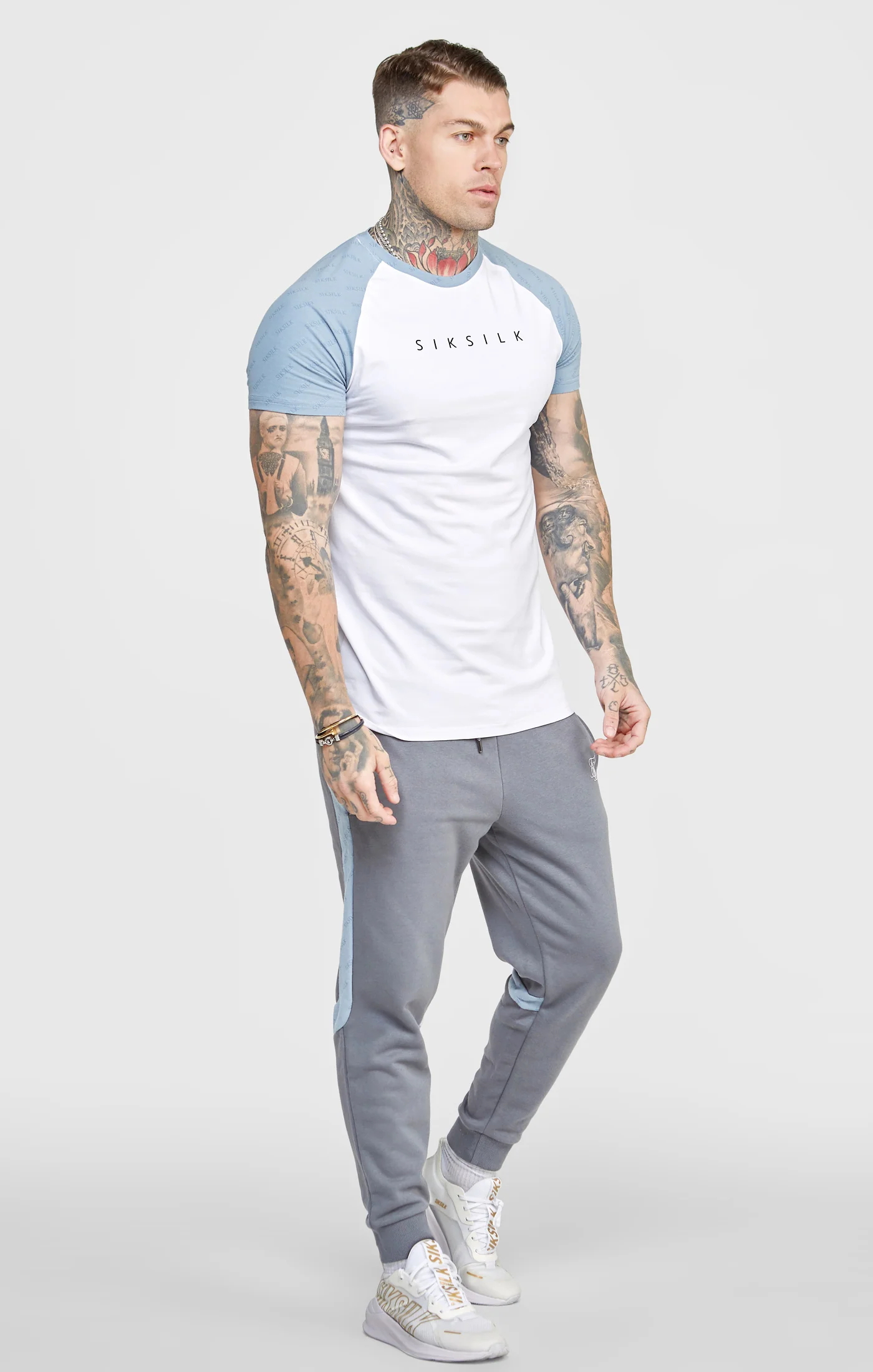 White Colour Block Muscle Fit T-Shirt - Image 3