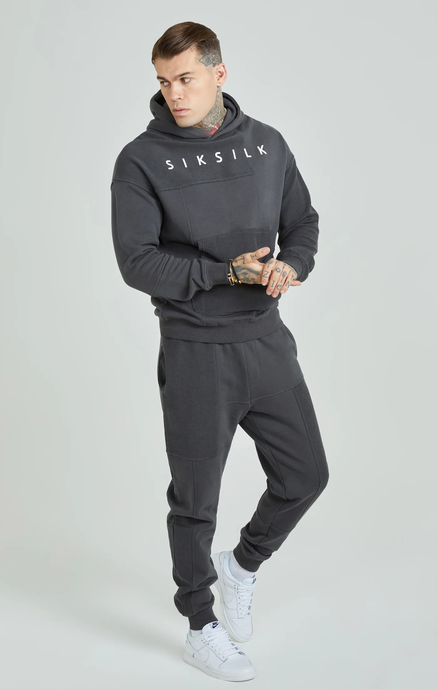 Dark Grey Cut & Sew Relaxed Fit Hoodie - Image 2