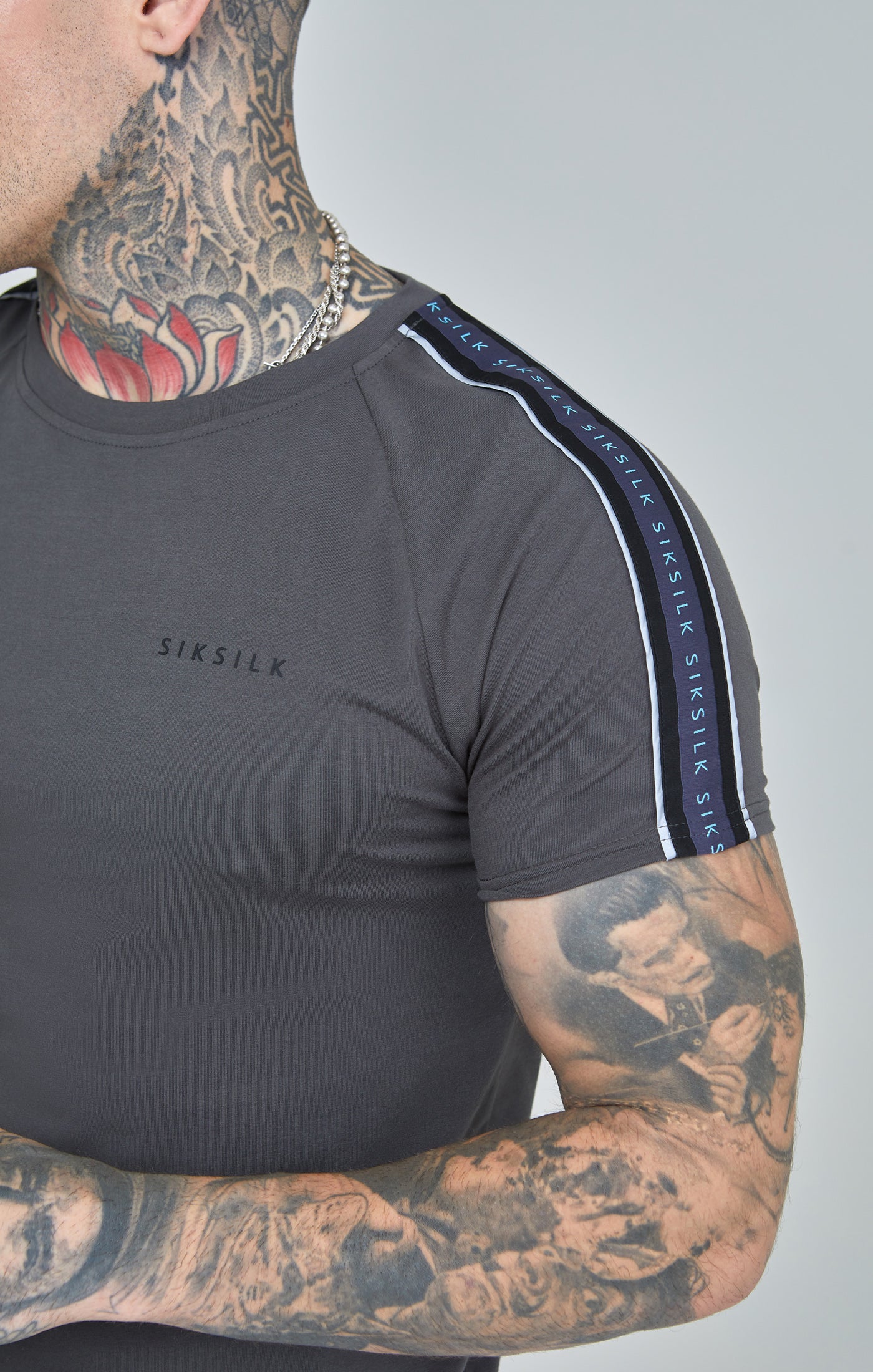 Dark Grey Raglan Tape Muscle Fit T-Shirt - Image 3