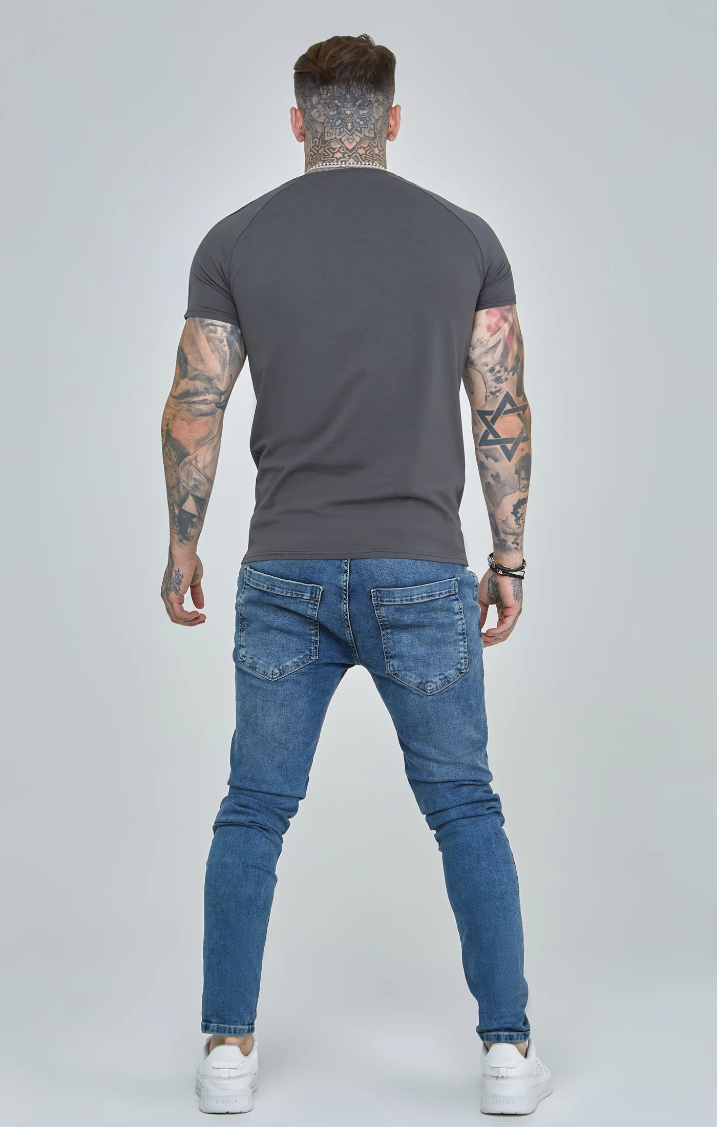 Dark Grey Raglan Tape Muscle Fit T-Shirt - Image 5