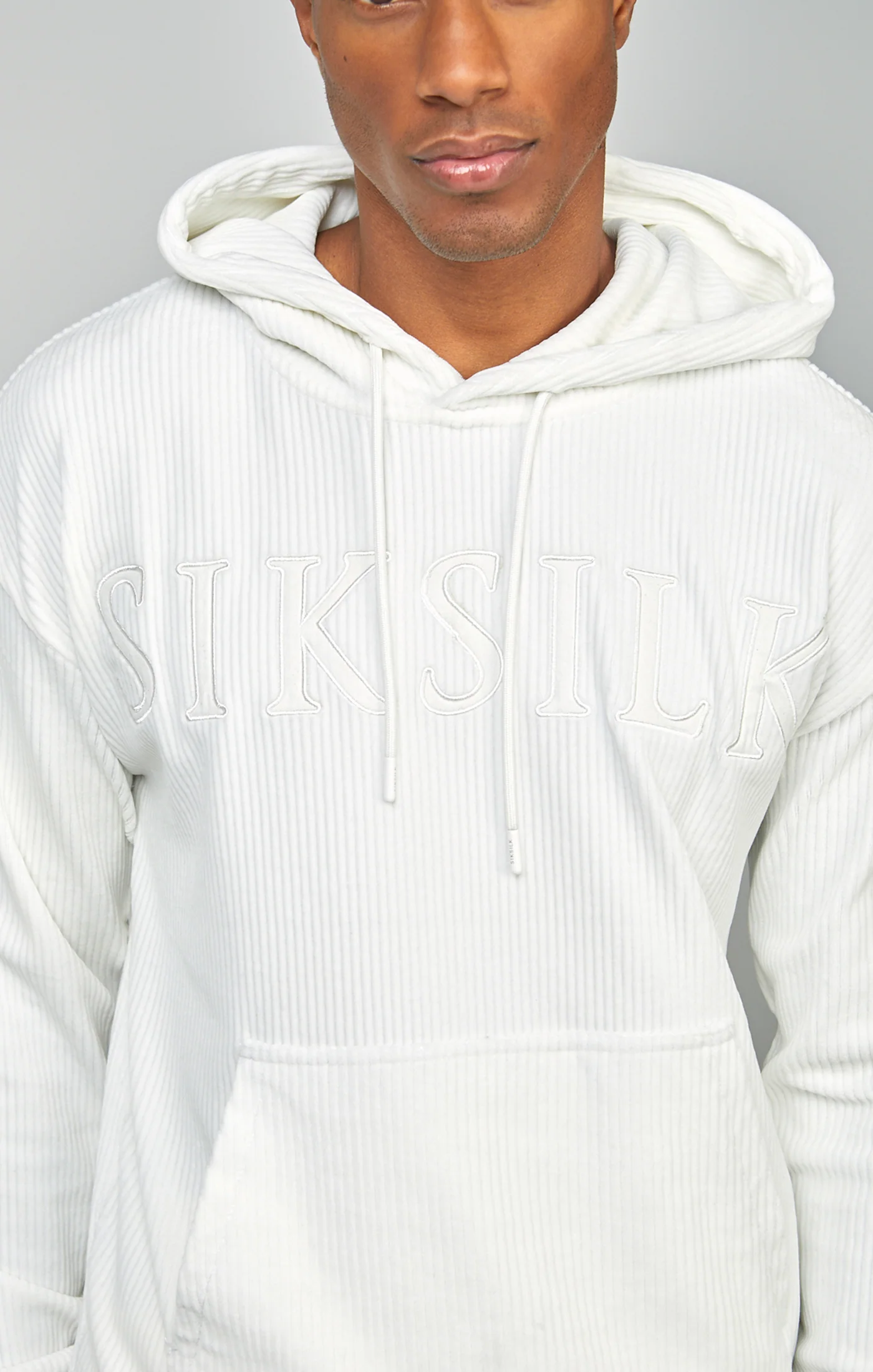 Ecru Corduroy Applique Logo Overhead Hoodie - Image 2