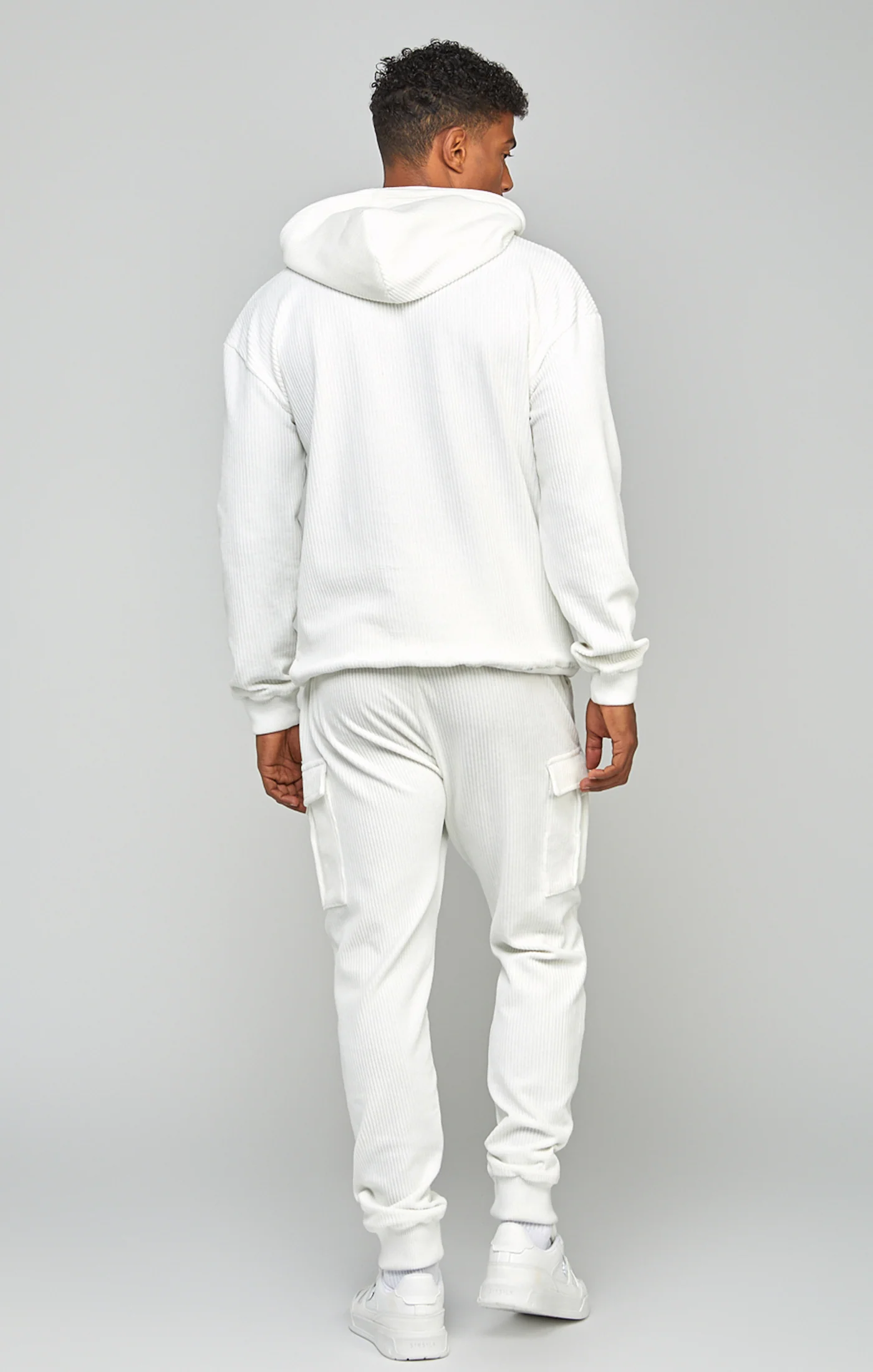 Ecru Corduroy Applique Logo Overhead Hoodie - Image 5
