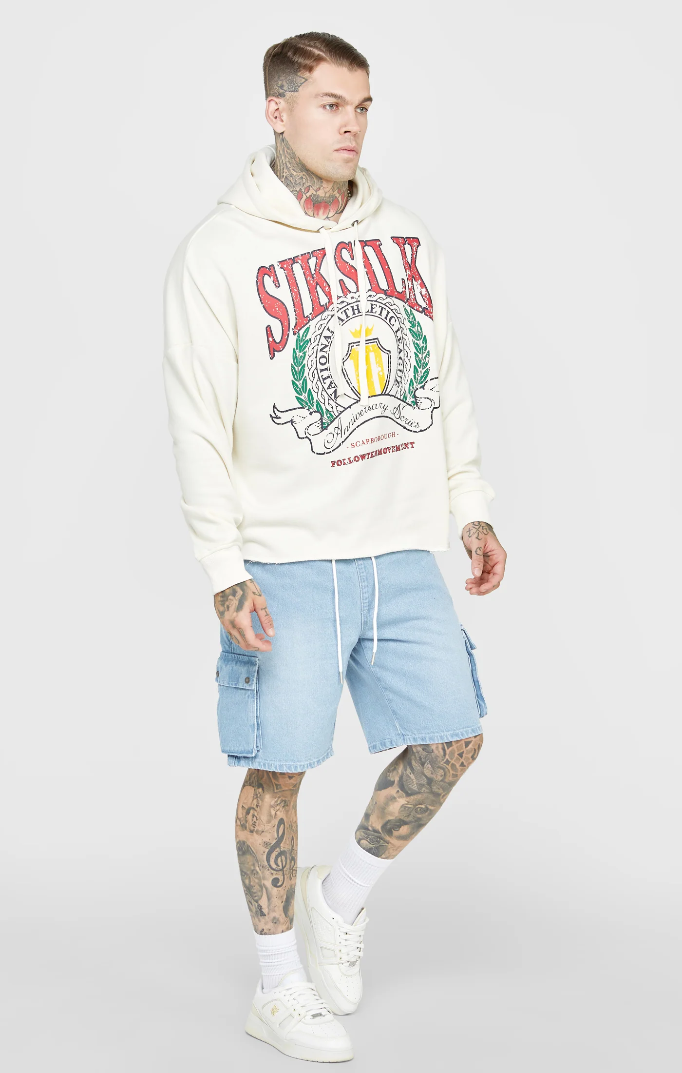 Ecru Crest Print Oversized Overhead Hoodie - Image 4