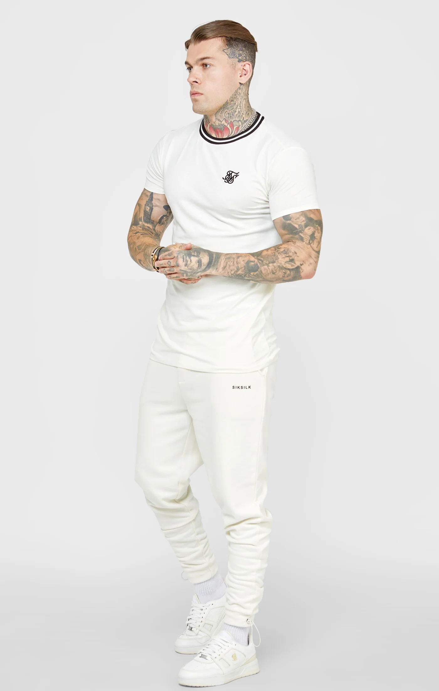 Ecru Gym Fit T-Shirt W Yarn Dyed Rib - Image 3