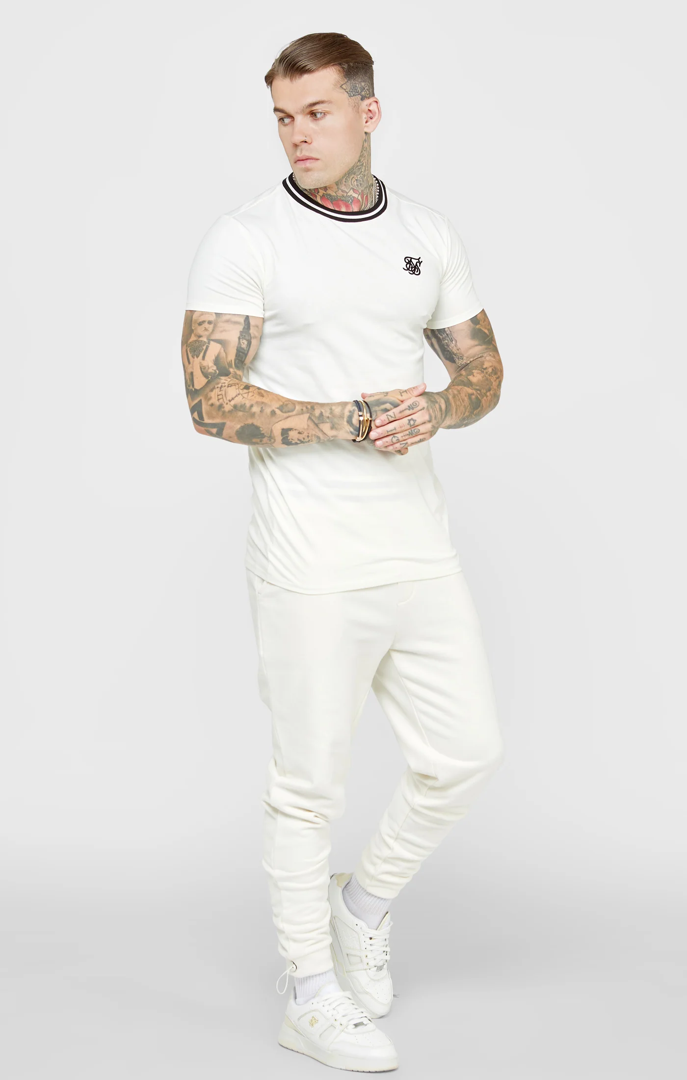 Ecru Gym Fit T-Shirt W Yarn Dyed Rib - Image 4