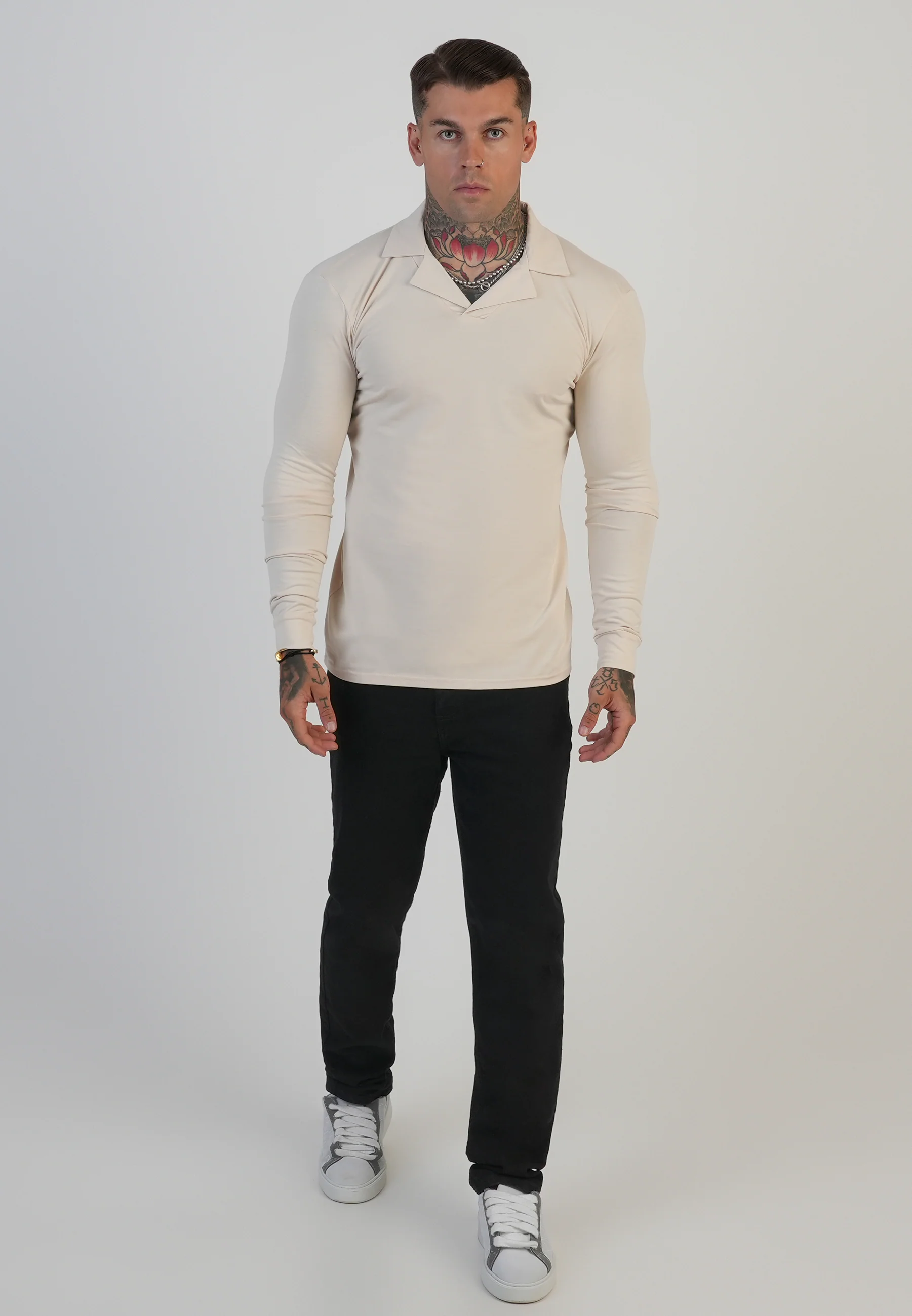 Ecru LS Revere Polo - Image 3