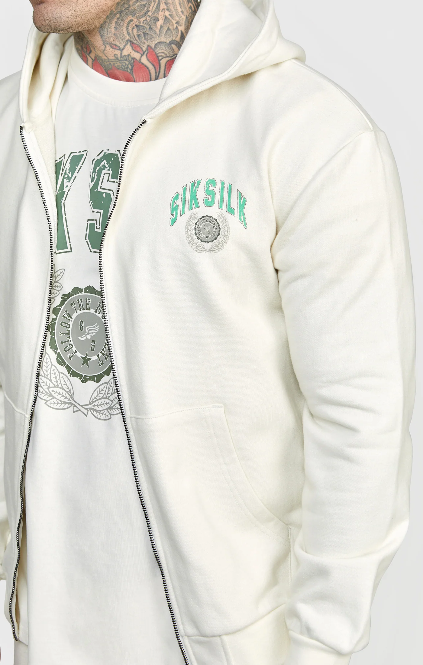 Ecru Zip Thru Varisty Hoodie - Image 2