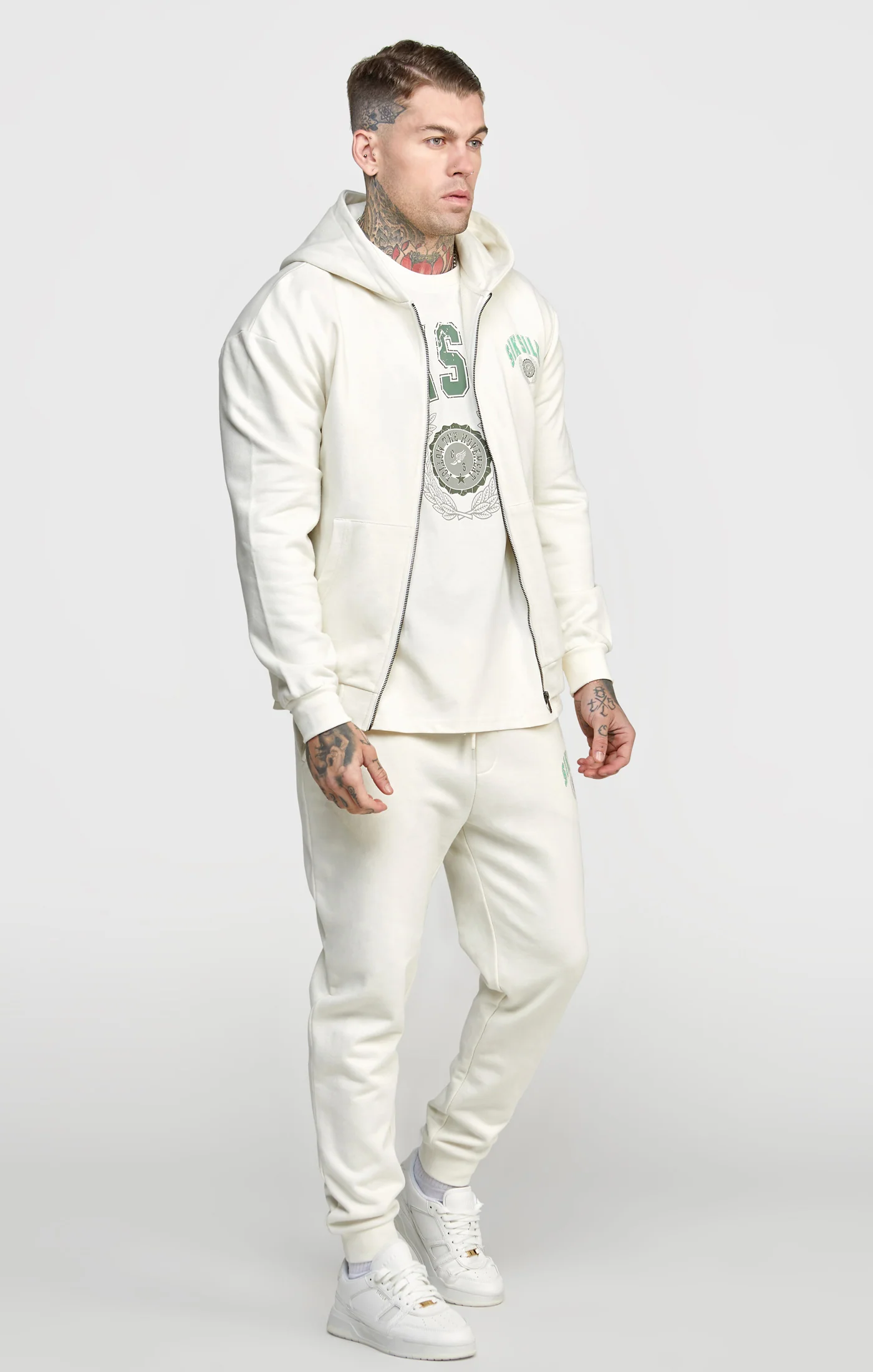 Ecru Zip Thru Varisty Hoodie - Image 3
