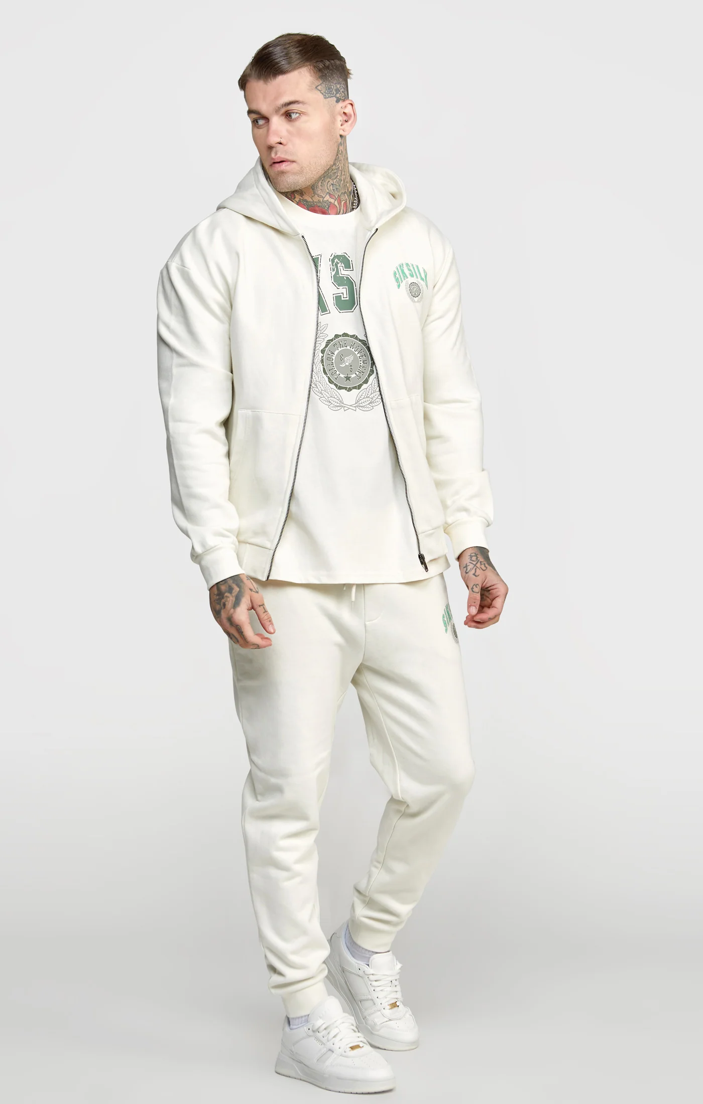 Ecru Zip Thru Varisty Hoodie - Image 4