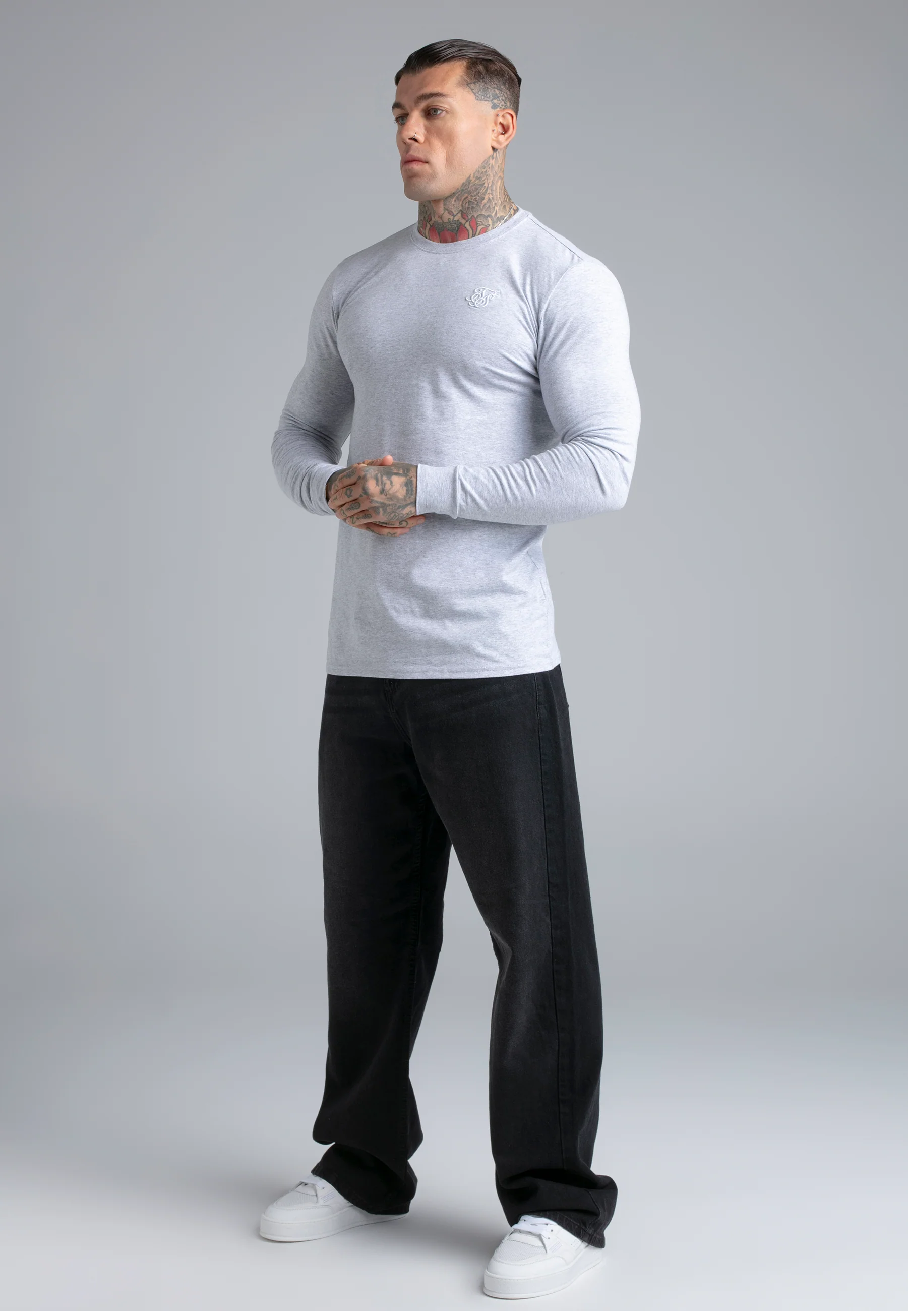 Grey Marl Essentials Long Sleeve T-Shirt - Image 4