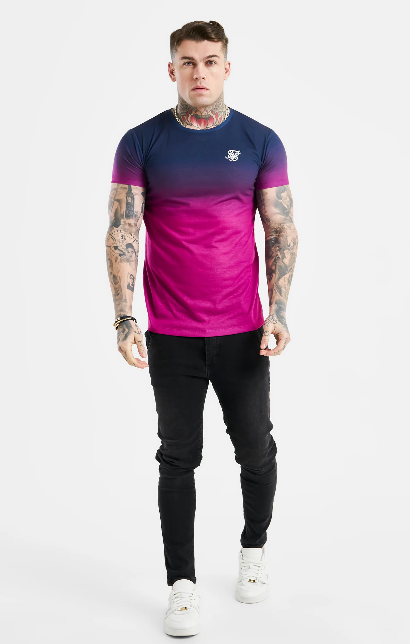 Navy Fade Muscle Fit T-Shirt - Image 3