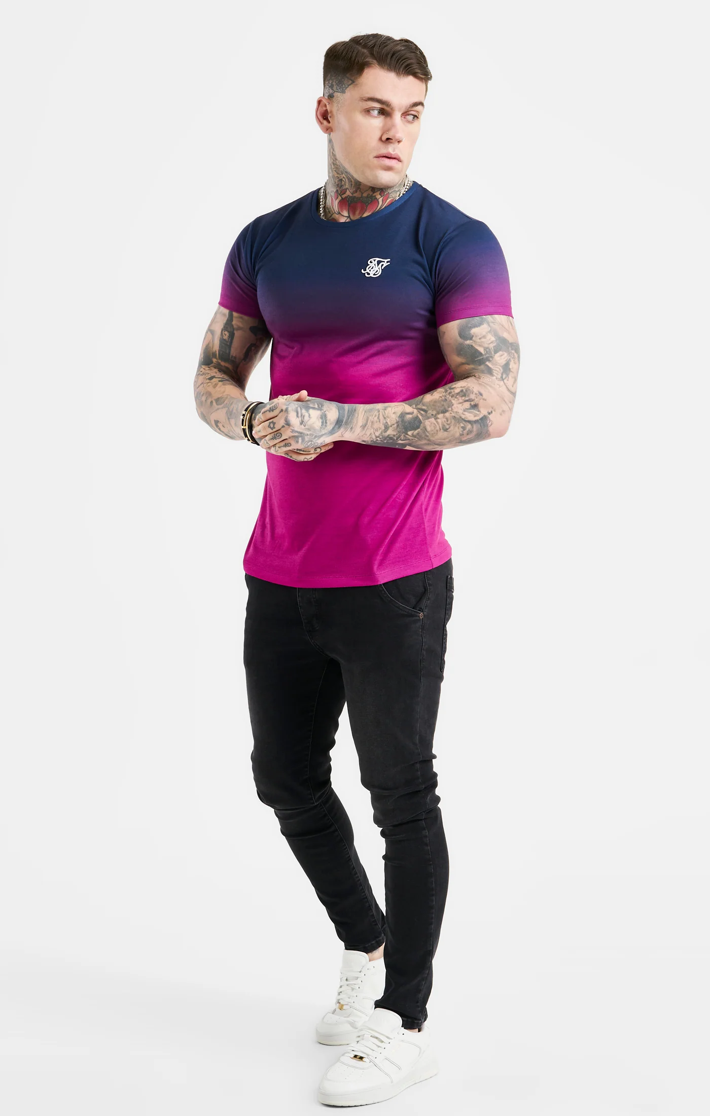 Navy Fade Muscle Fit T-Shirt - Image 4