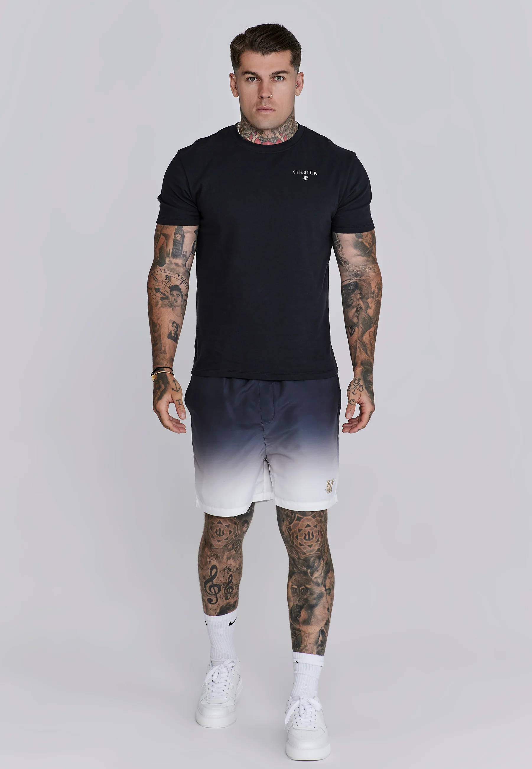 Navy White Fade Swim Shorts - Image 4