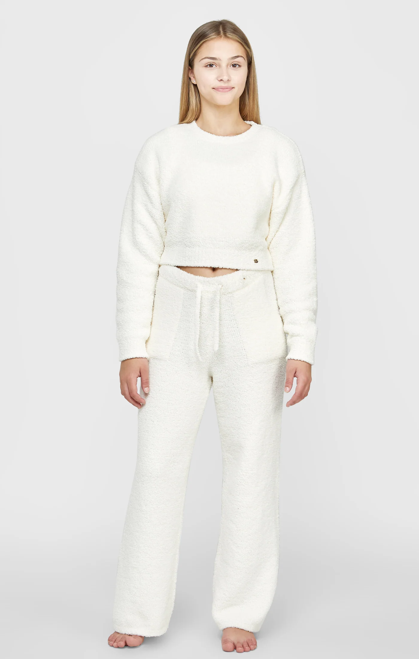 Girls Ecru Cropped Lounge Sweat - Image 3