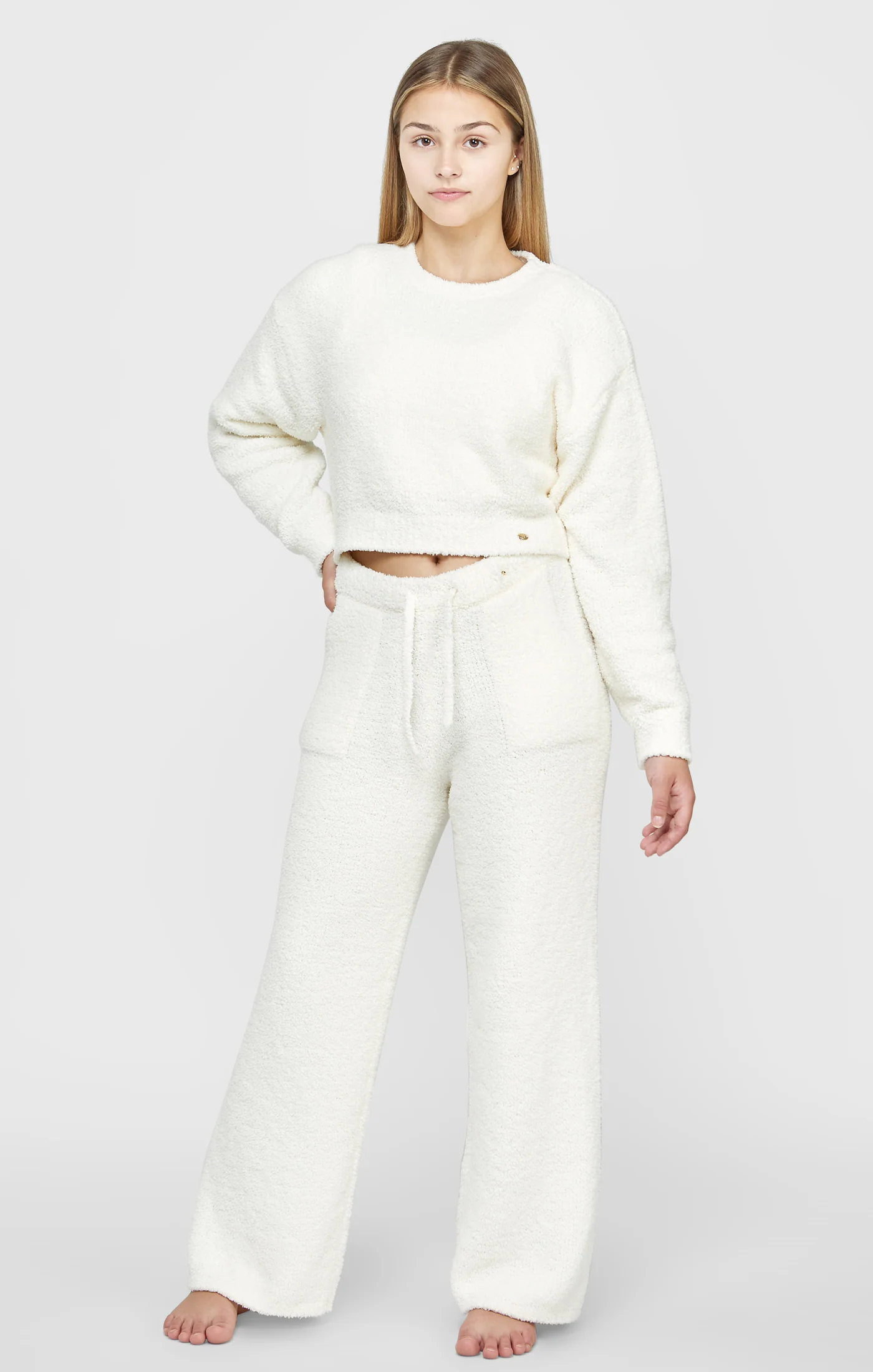 Girls Ecru Cropped Lounge Sweat - Image 4